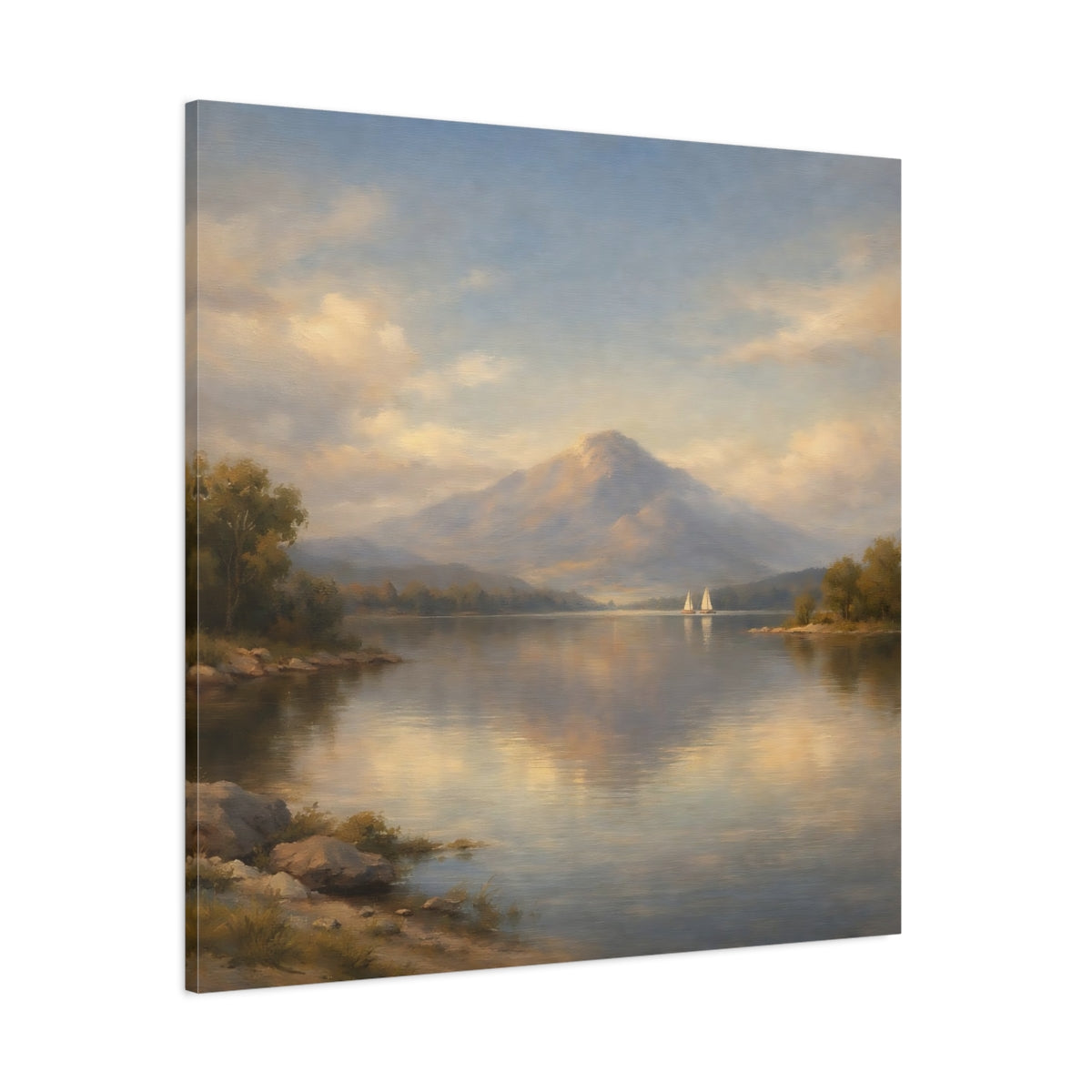 Main Mockup. Nature Mountain Lake Pastel Mountain Lake shown as stretched canvas wall art