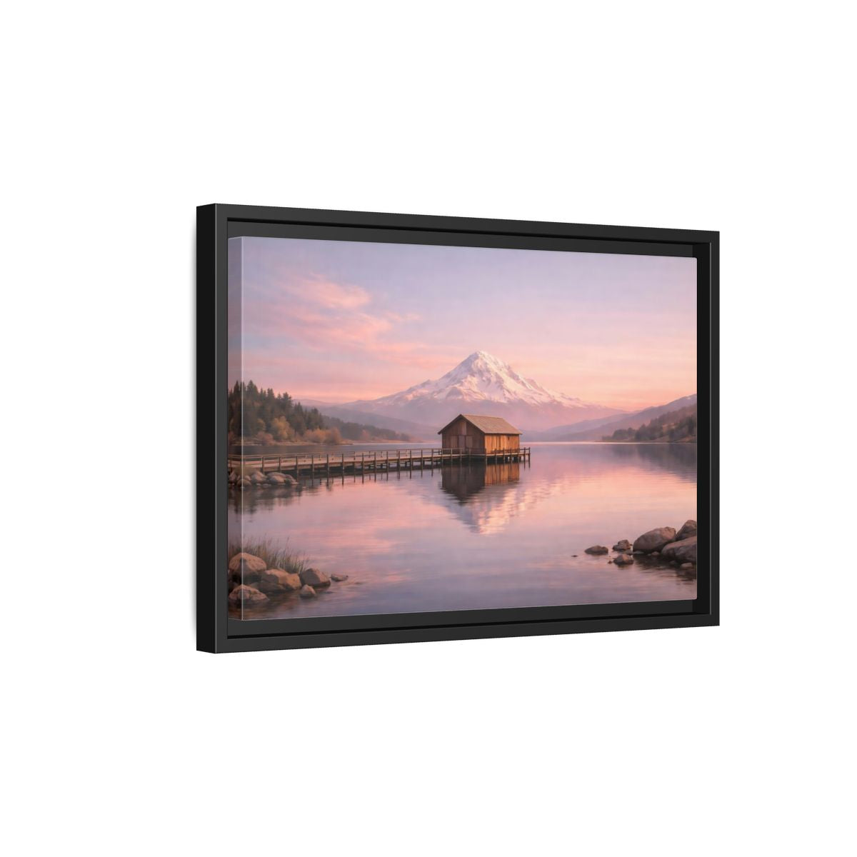 Side Mockup 6. Nature Mountain Lake Pink Sunset Landscape shown as stretched canvas wall art