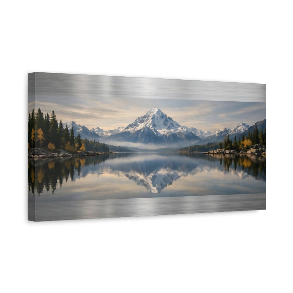Side Mockup 3. Nature Mountain Lake Mountain Lake Reflection shown as stretched canvas wall art
