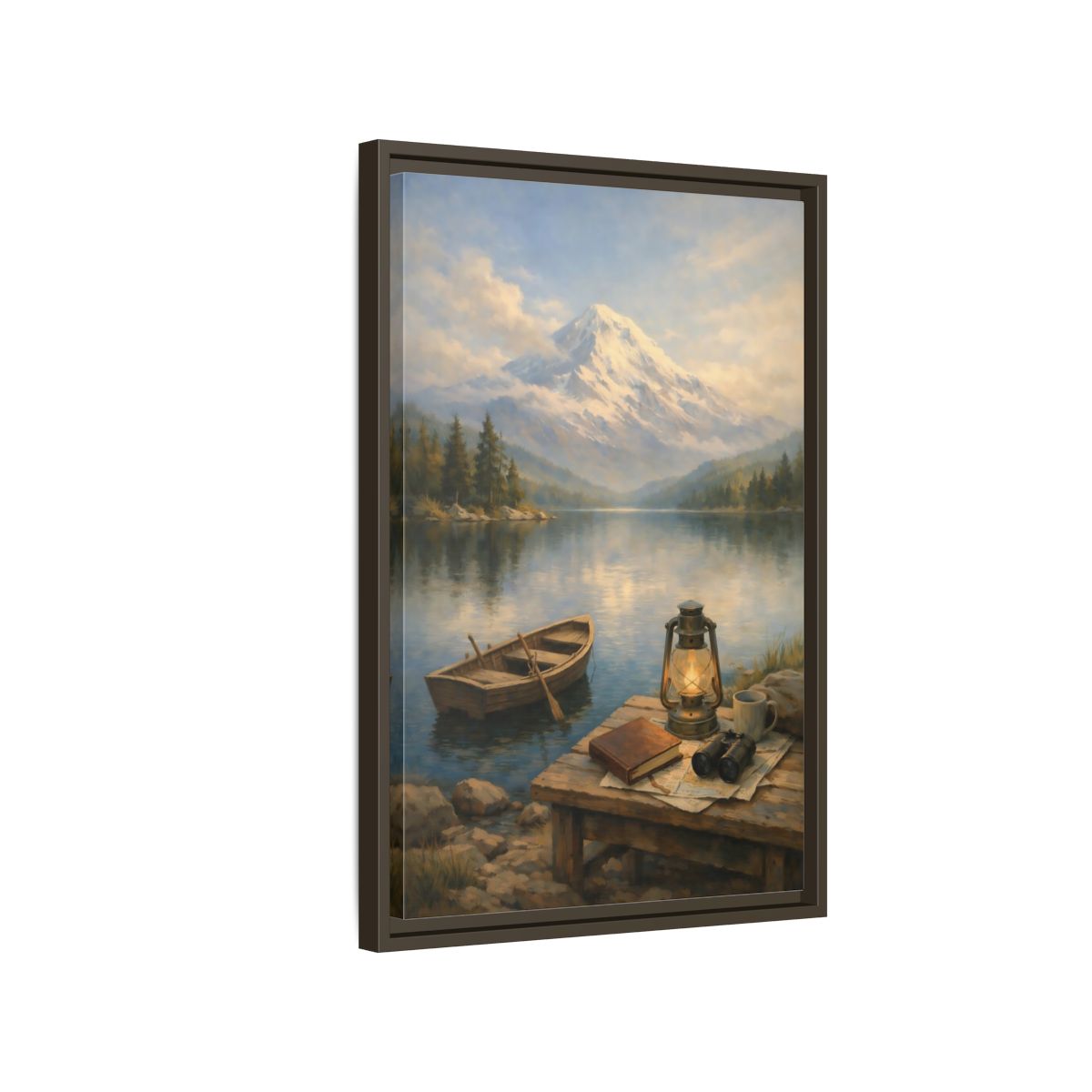 Side Mockup 2. Nature Mountain Lake Mountain Lake Scene shown as stretched canvas wall art