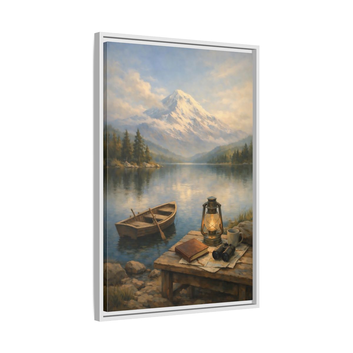 Side Mockup 11. Nature Mountain Lake Mountain Lake Scene shown as stretched canvas wall art