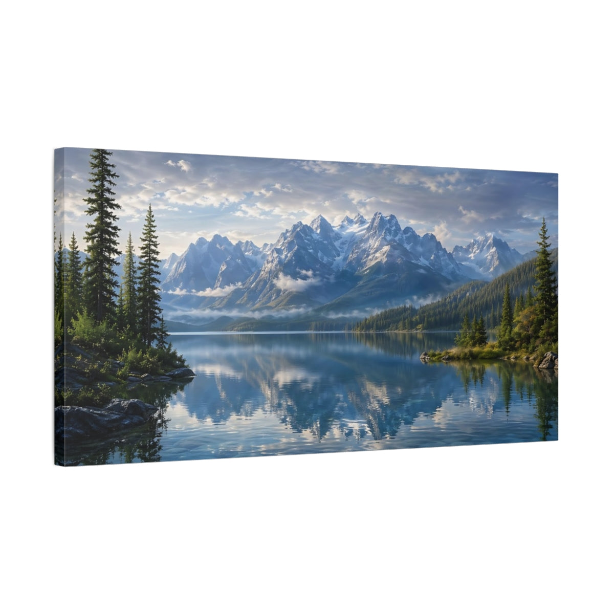 Side Mockup 1. Nature Mountain Lake Mountain Lake Scenic shown as stretched canvas wall art