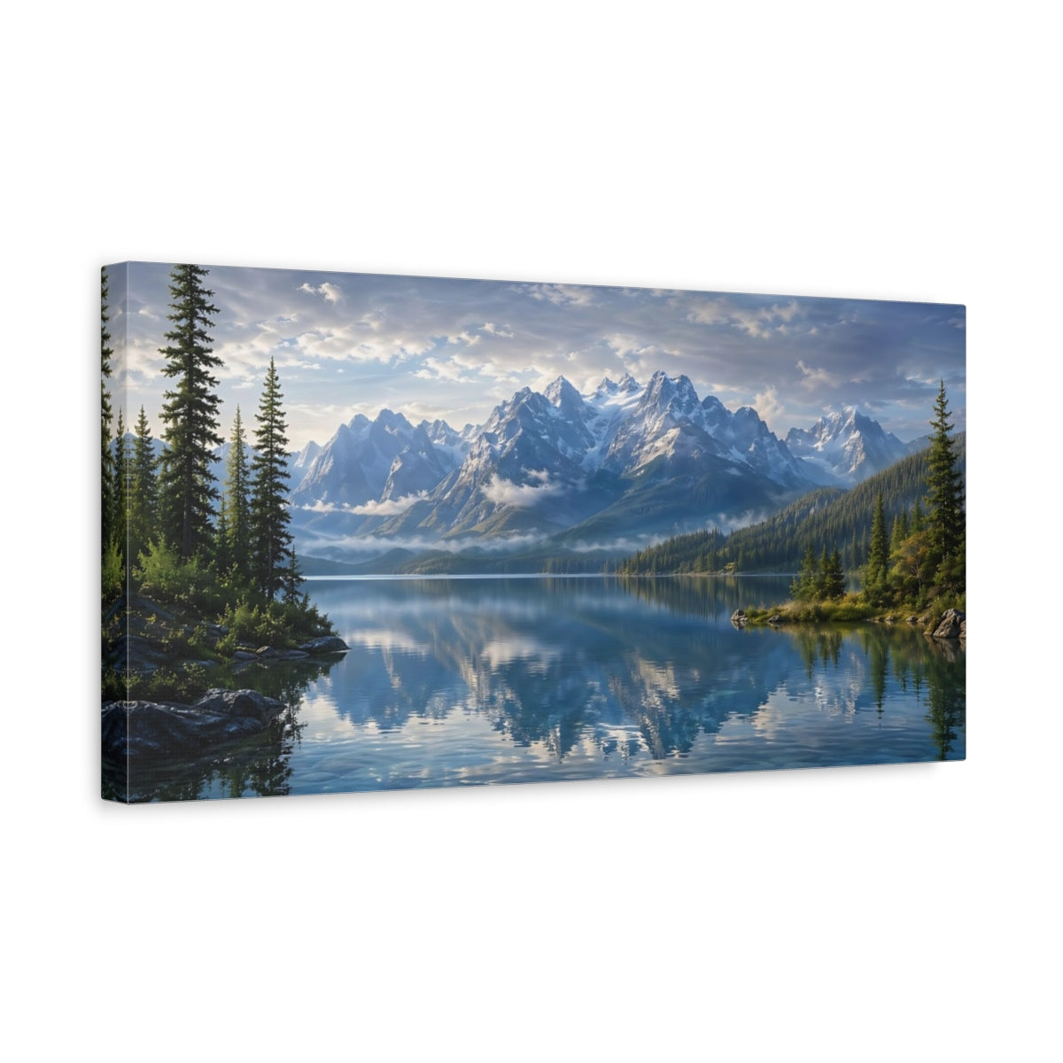 Side Mockup 3. Nature Mountain Lake Mountain Lake Scenic shown as stretched canvas wall art