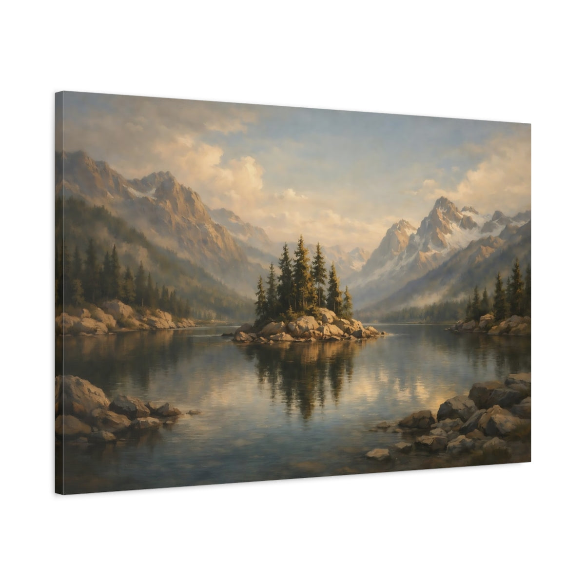 Side Mockup 1. Nature Mountain Lake Mountain Lake Scenic shown as stretched canvas wall art