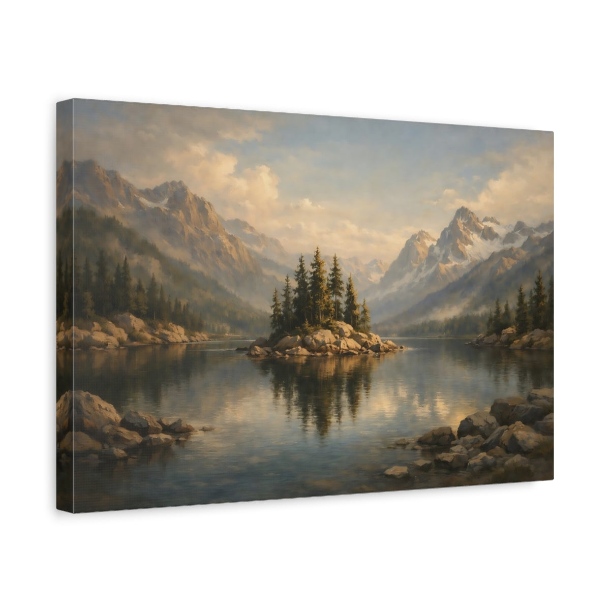 Side Mockup 4. Nature Mountain Lake Mountain Lake Scenic shown as stretched canvas wall art