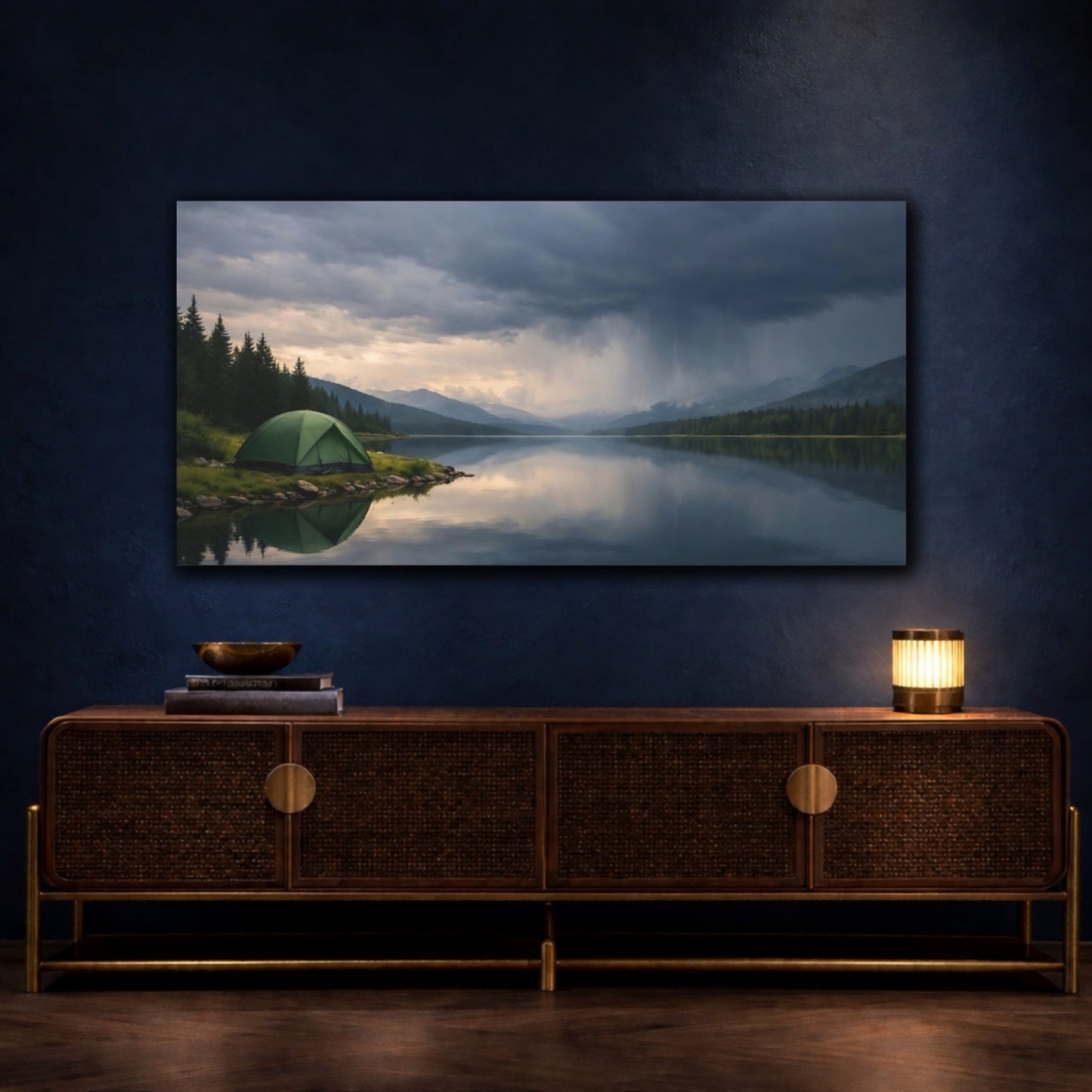 Nature Mountain Lake Stormy - Canvas Wall Art Print - YesArtYes