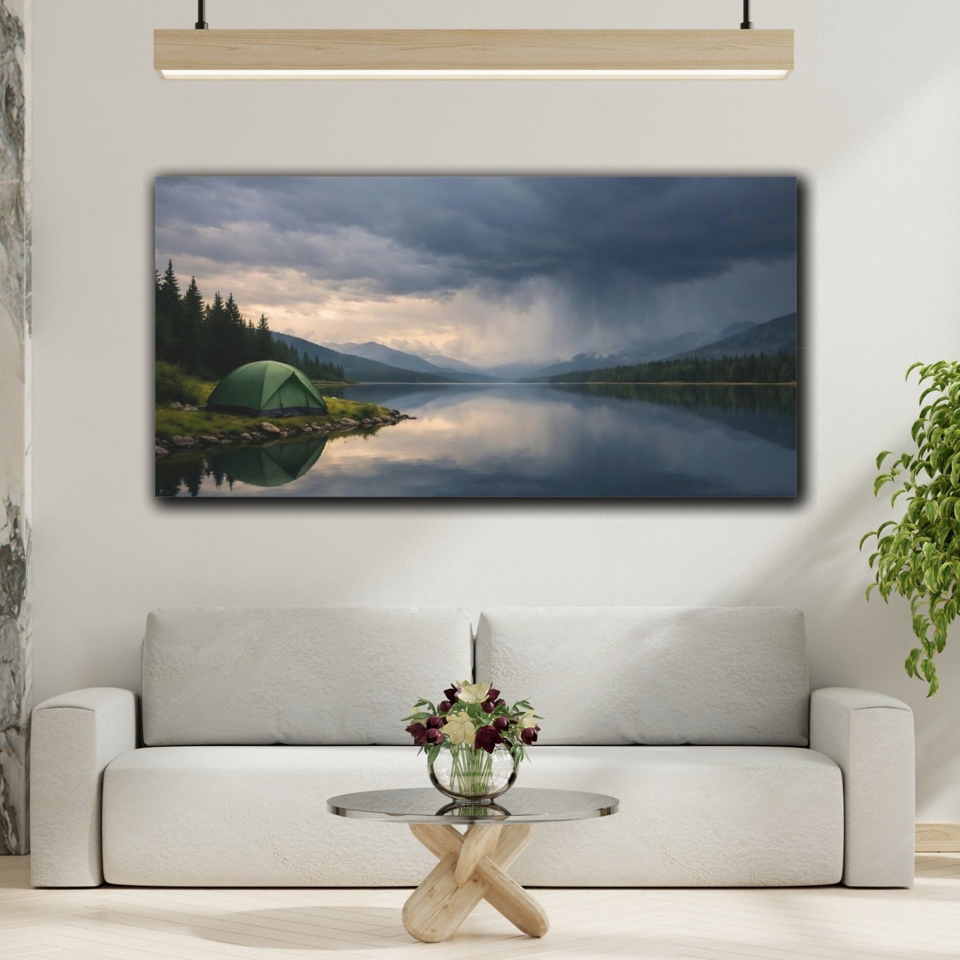 Nature Mountain Lake Stormy - Canvas Wall Art Print - YesArtYes