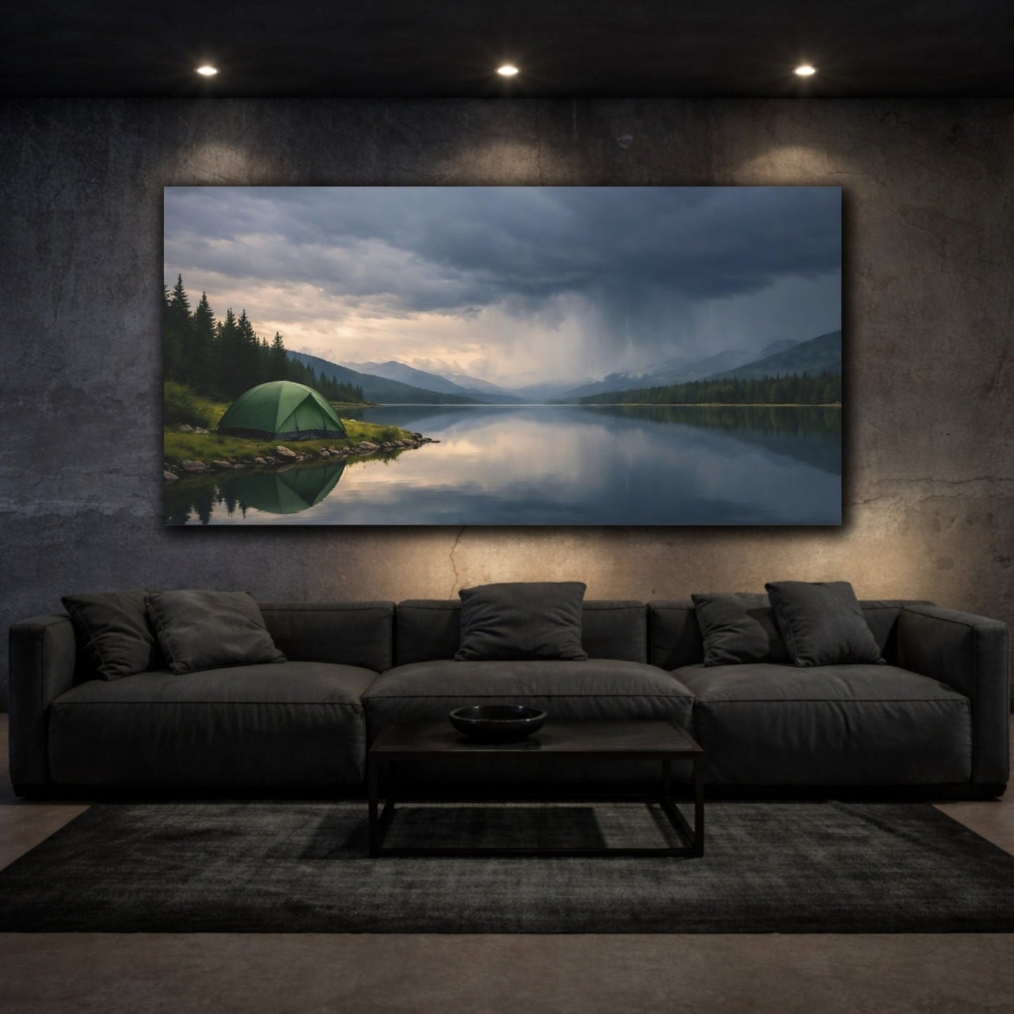 Nature Mountain Lake Stormy - Canvas Wall Art Print - YesArtYes
