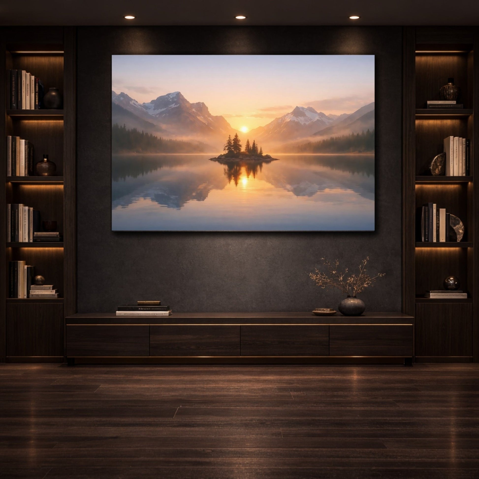 Nature Mountain Lake Sunset - Canvas Wall Art Print - YesArtYes