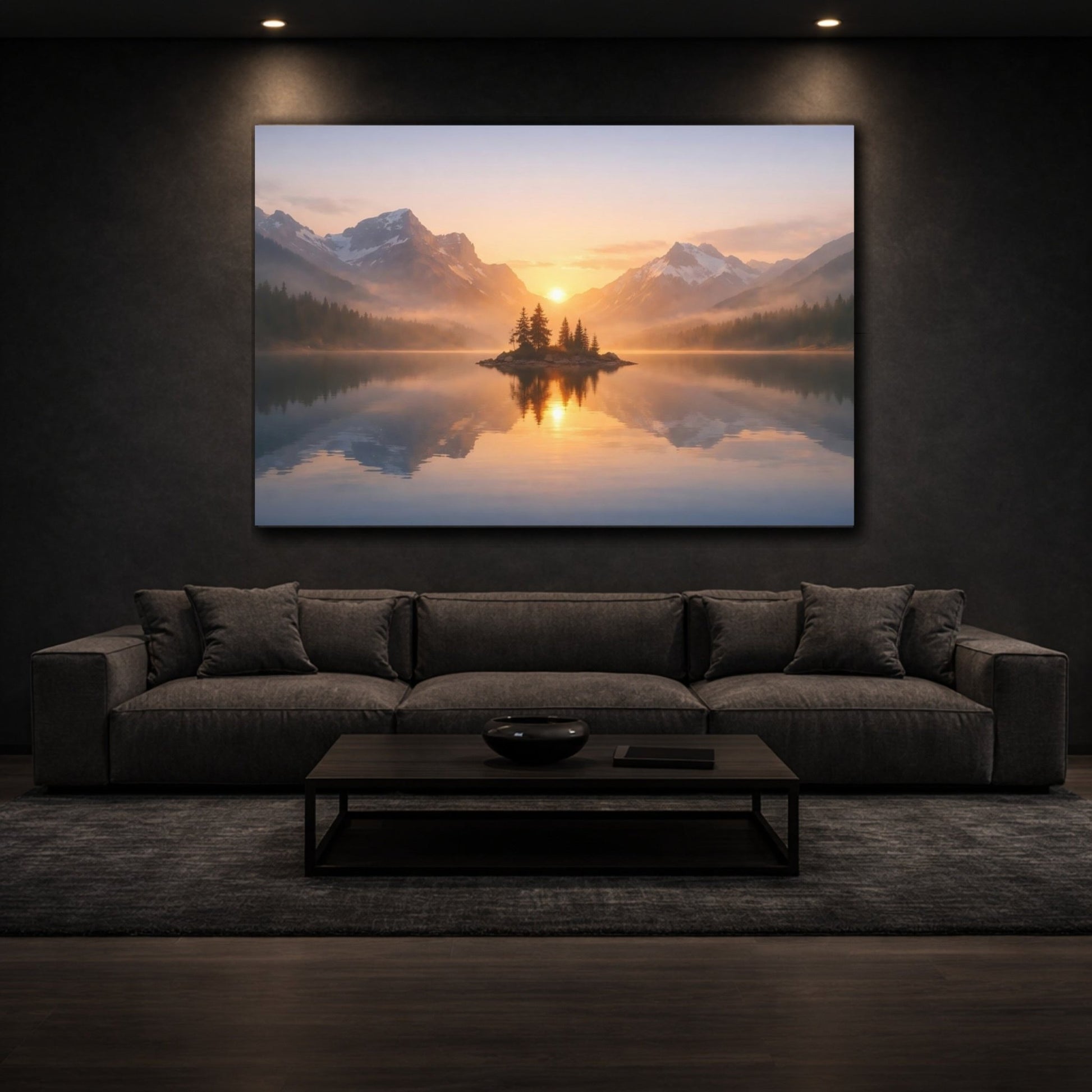 Nature Mountain Lake Sunset - Canvas Wall Art Print - YesArtYes