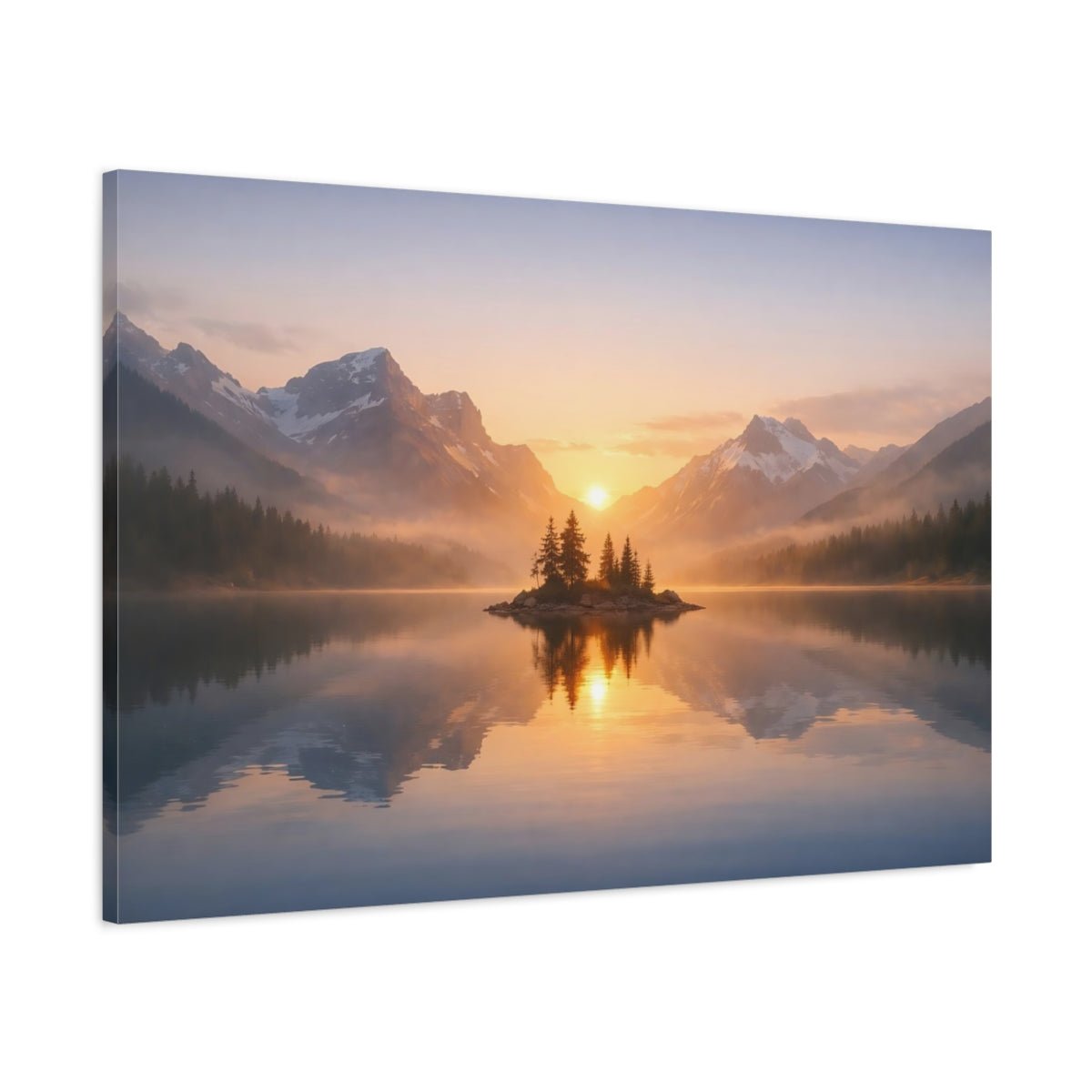 Nature Mountain Lake Sunset - Canvas Wall Art Print - YesArtYes