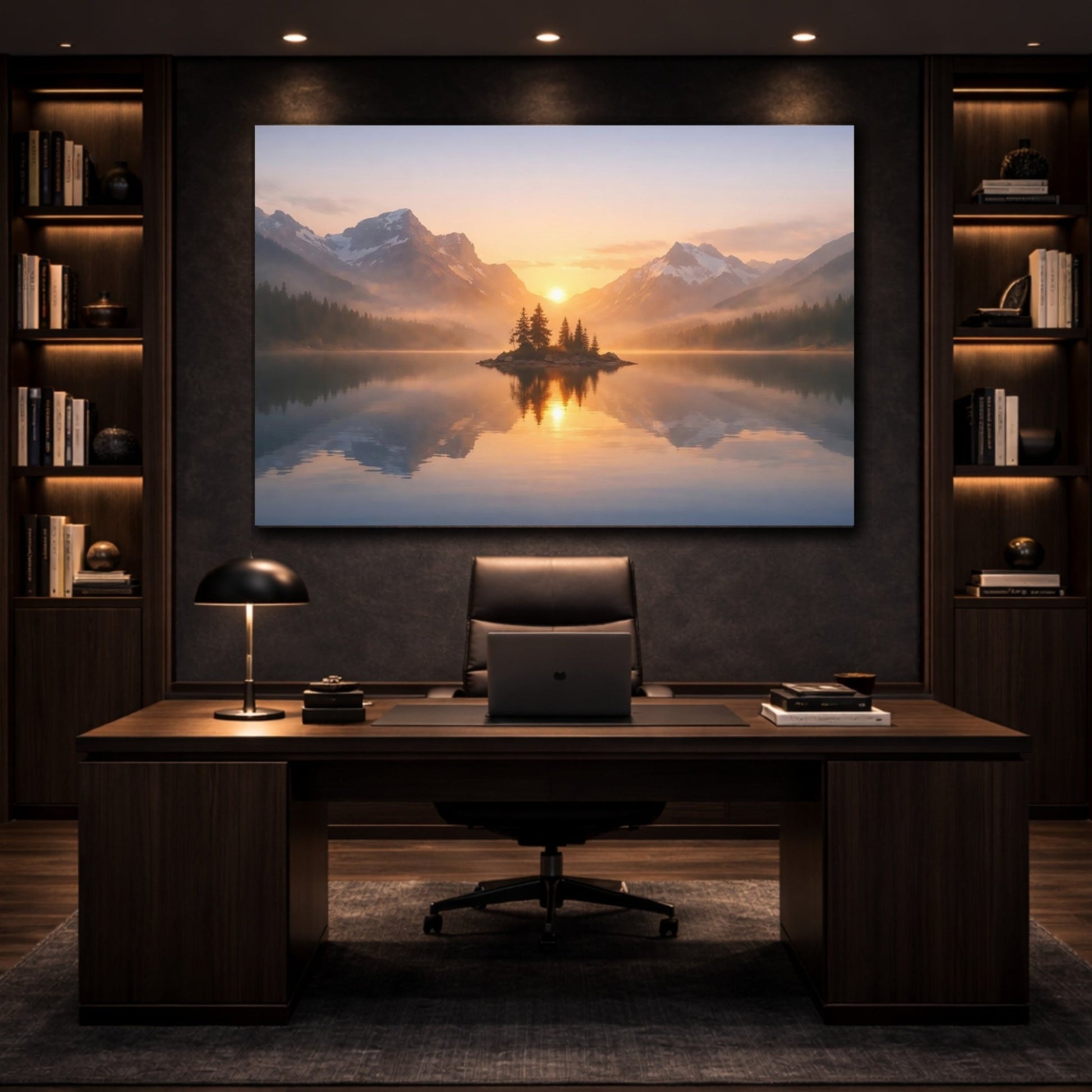 Nature Mountain Lake Sunset - Canvas Wall Art Print - YesArtYes