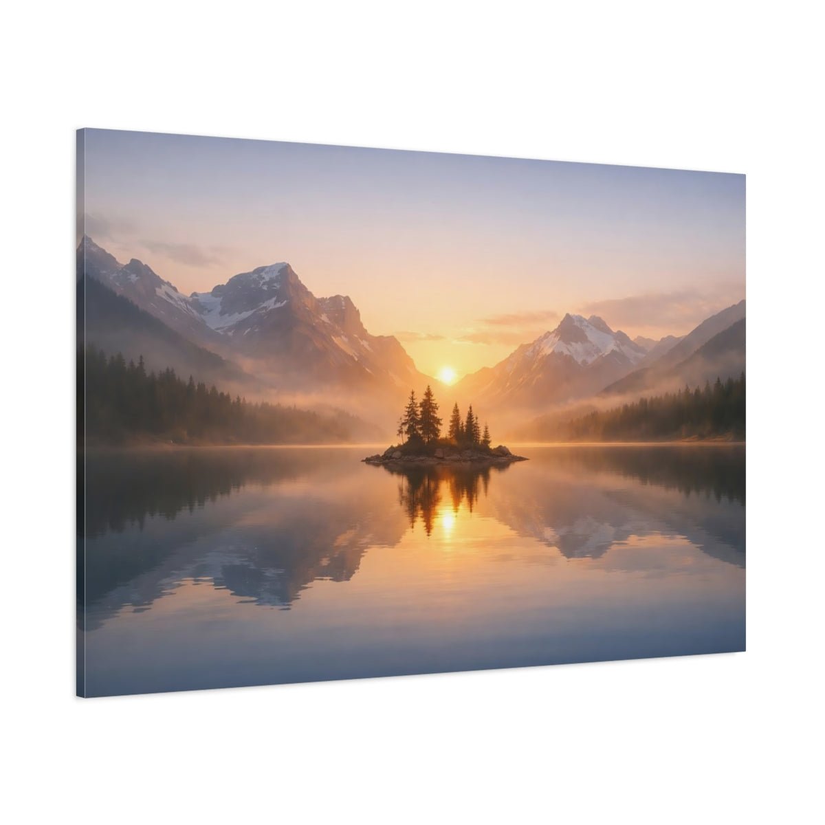 Nature Mountain Lake Sunset - Canvas Wall Art Print - YesArtYes