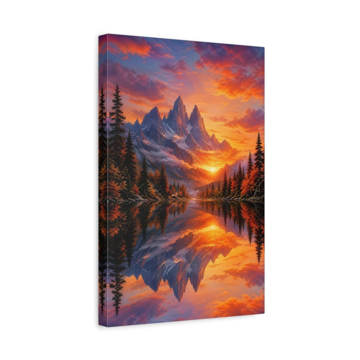 Nature Mountain Lake Sunset Canvas Wall Art Print – realistic Living Room, Above Console Table - YesArtYes