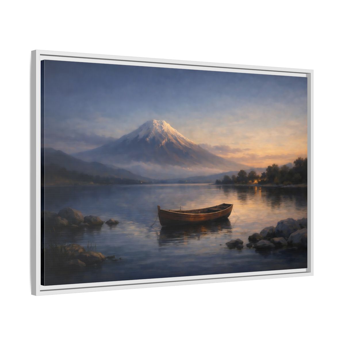 Side Mockup 8. Nature Mountain Lake Lake Mountain Sunset shown as stretched canvas wall art