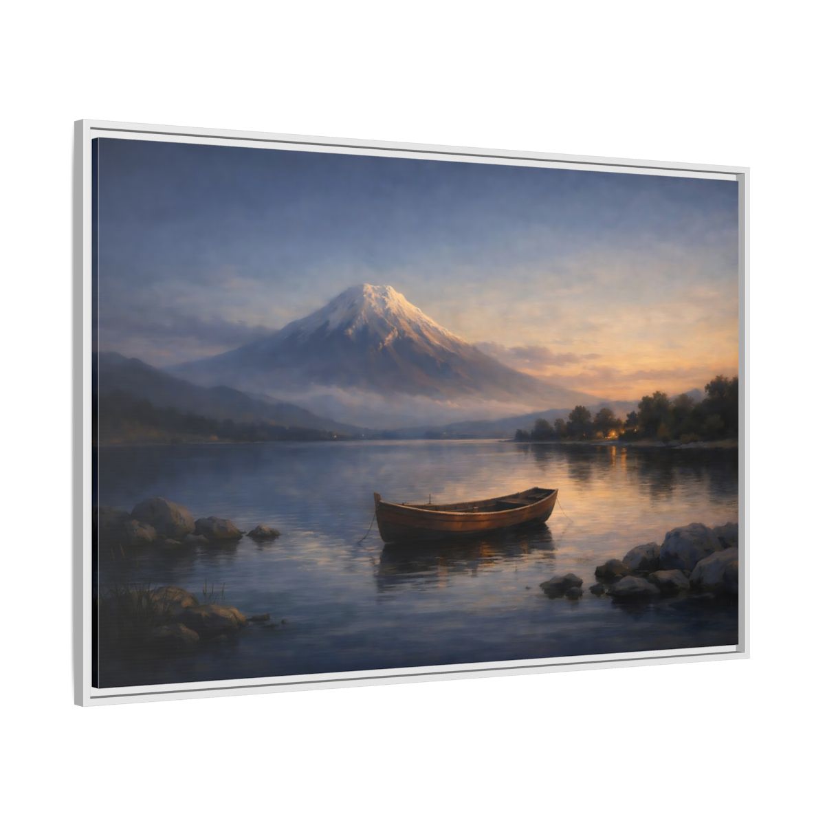 Side Mockup 7. Nature Mountain Lake Lake Mountain Sunset shown as stretched canvas wall art