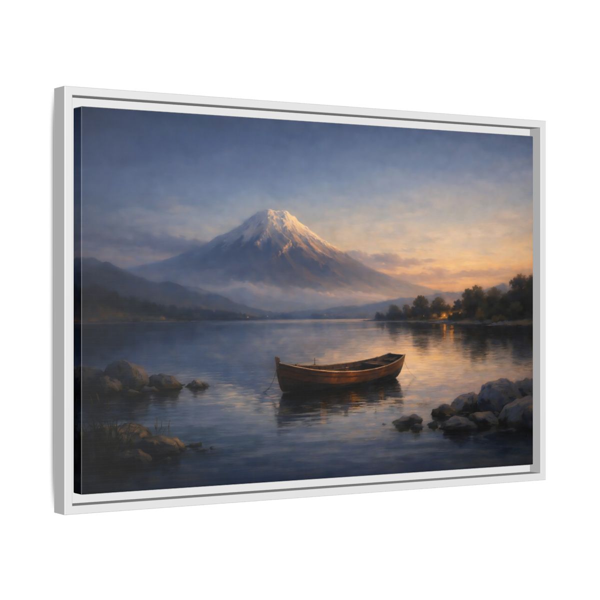 Side Mockup 10. Nature Mountain Lake Lake Mountain Sunset shown as stretched canvas wall art