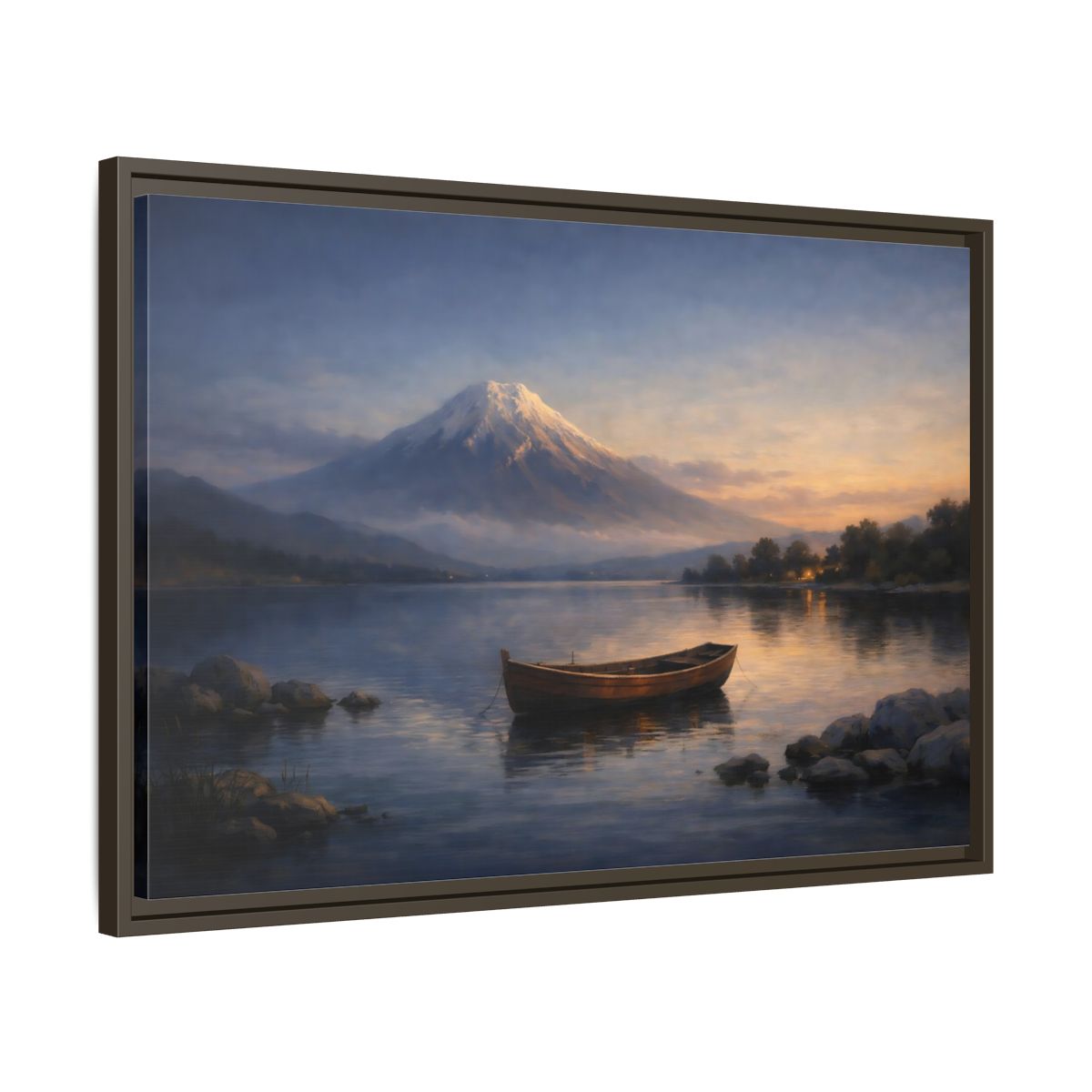 Side Mockup 11. Nature Mountain Lake Lake Mountain Sunset shown as stretched canvas wall art