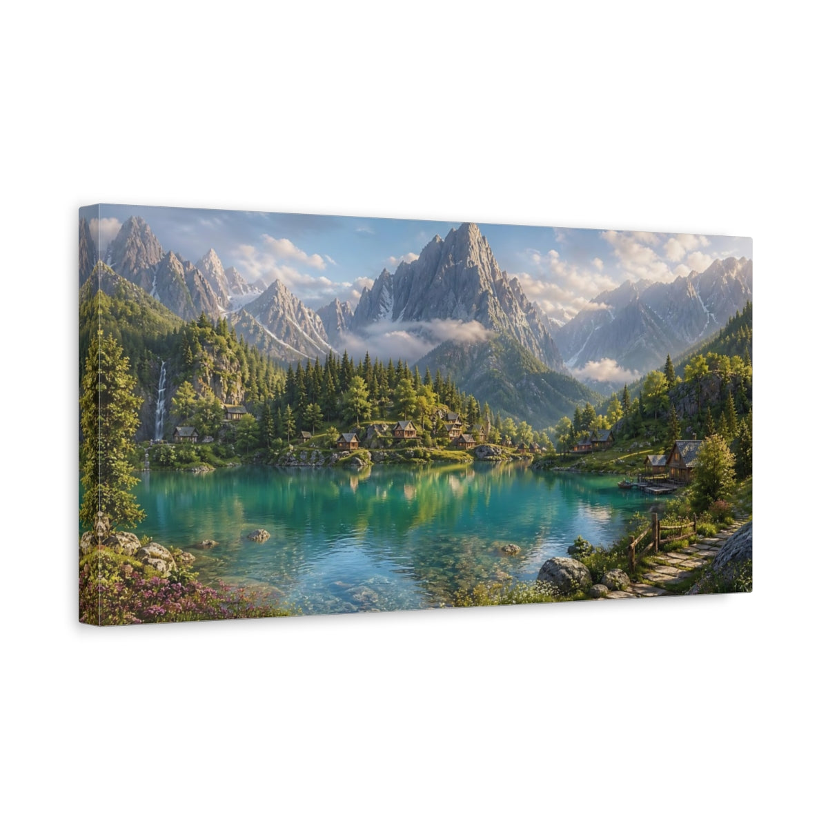 Side Mockup 3. Nature Mountain Lake Turquoise Lake shown as stretched canvas wall art