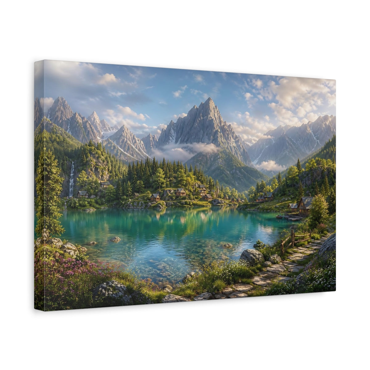 Side Mockup 4. Nature Mountain Lake Turquoise Mountain Lake shown as stretched canvas wall art