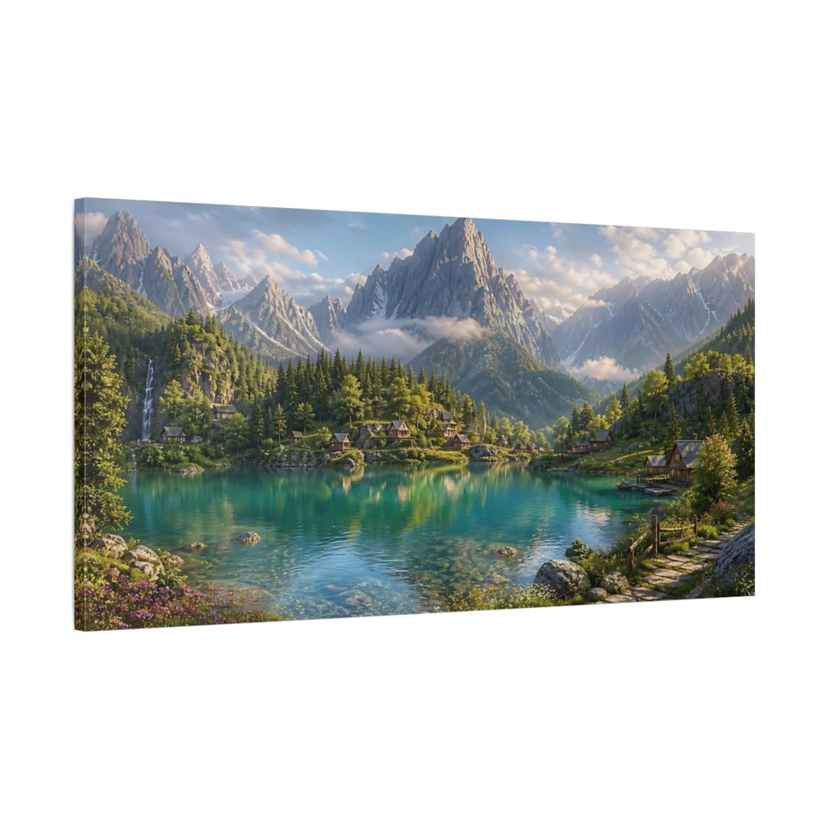 Main Mockup. Nature Mountain Lake Turquoise Lake shown as stretched canvas wall art