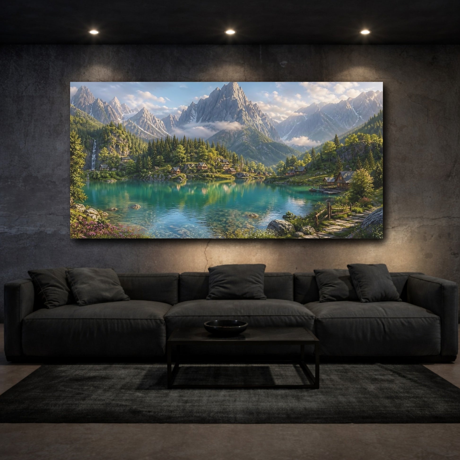 Mockup 2. Nature Mountain Lake Turquoise Lake shown as stretched canvas wall art