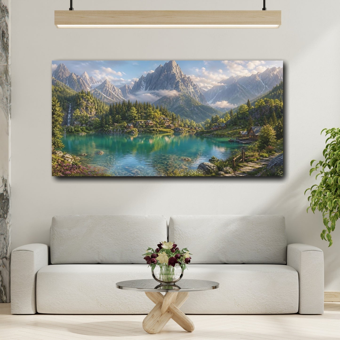 Mockup 3. Nature Mountain Lake Turquoise Lake shown as stretched canvas wall art