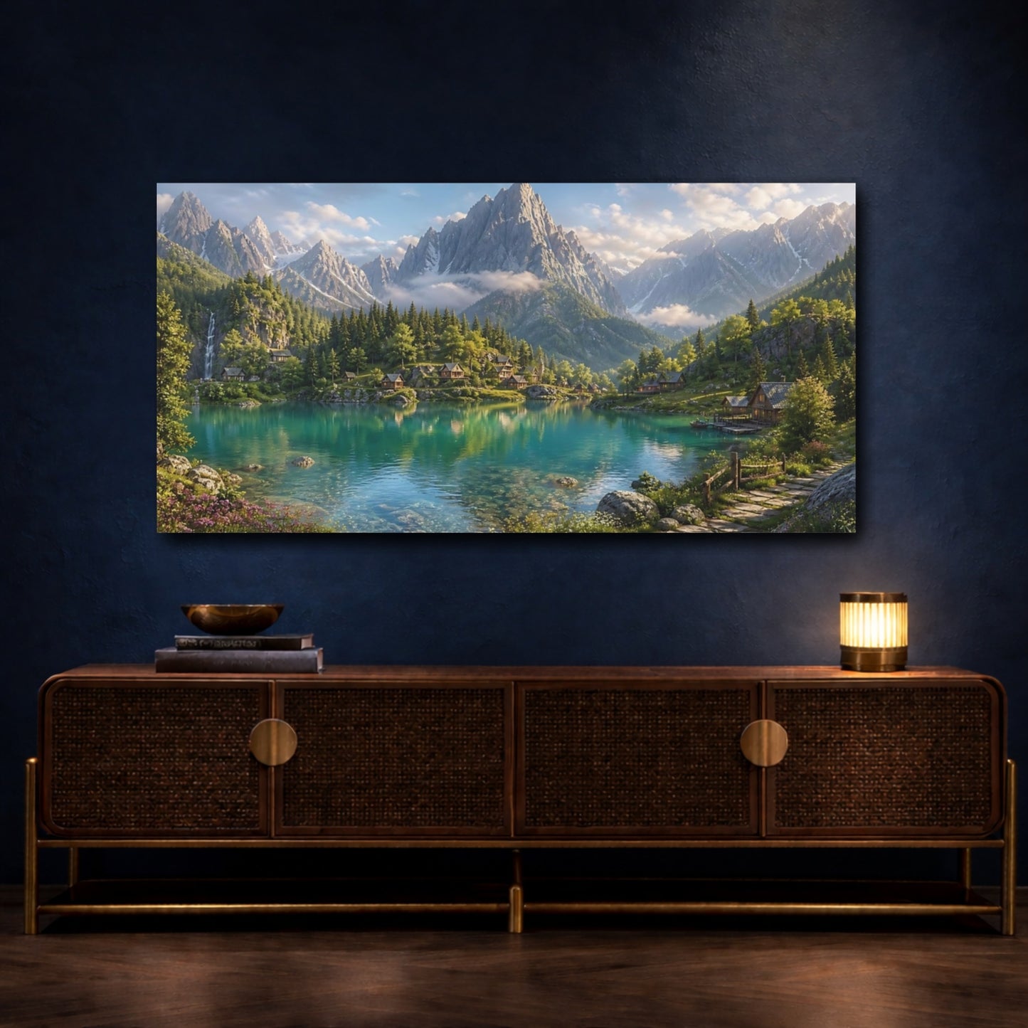Mockup 4. Nature Mountain Lake Turquoise Lake shown as stretched canvas wall art