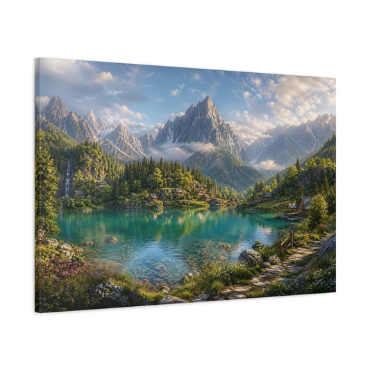 Main Mockup. Nature Mountain Lake Turquoise Mountain Lake shown as stretched canvas wall art