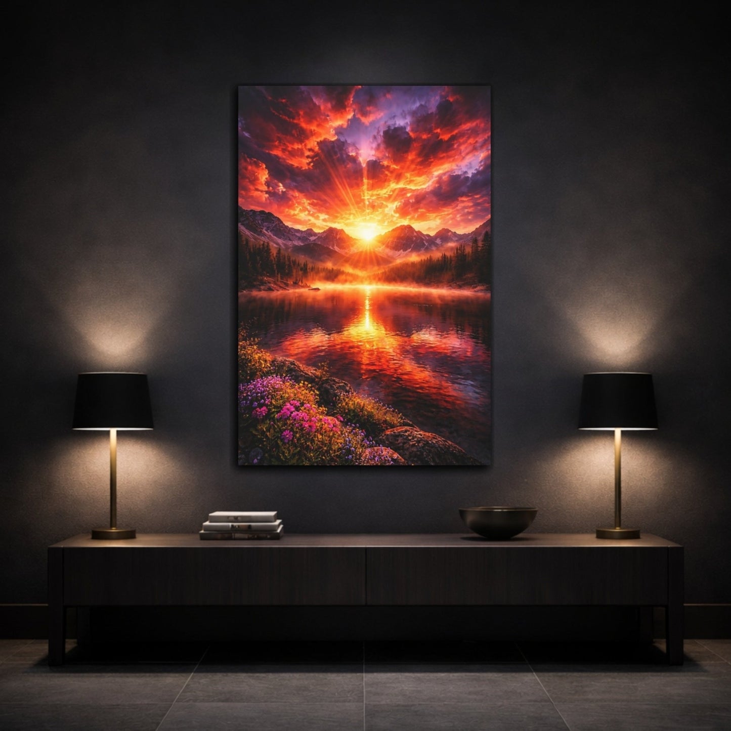 Nature Mountain Lake Vibrant - Canvas Wall Art Print - YesArtYes