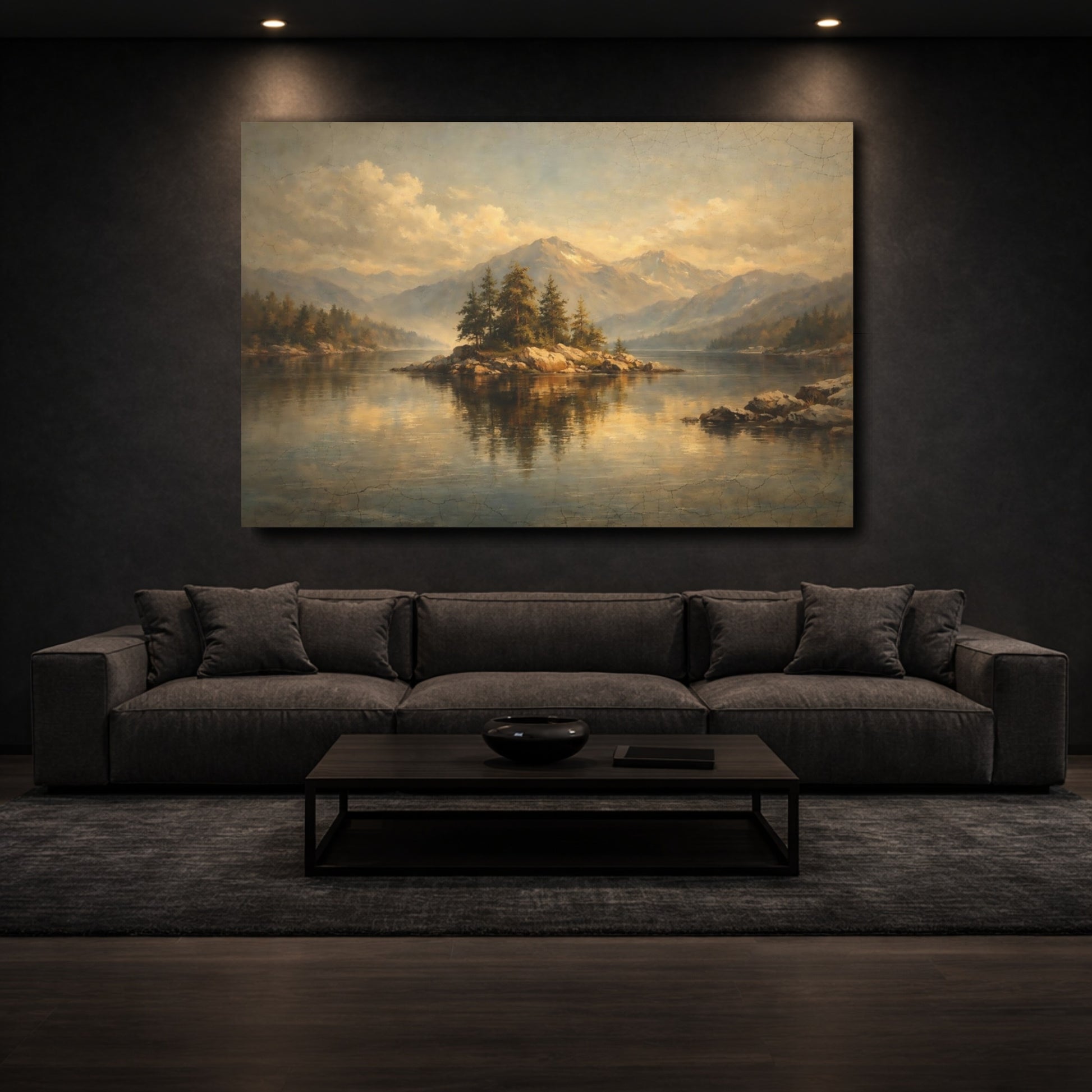 Mockup 2. Nature Mountain Lake Vintage Landscape shown as stretched canvas wall art