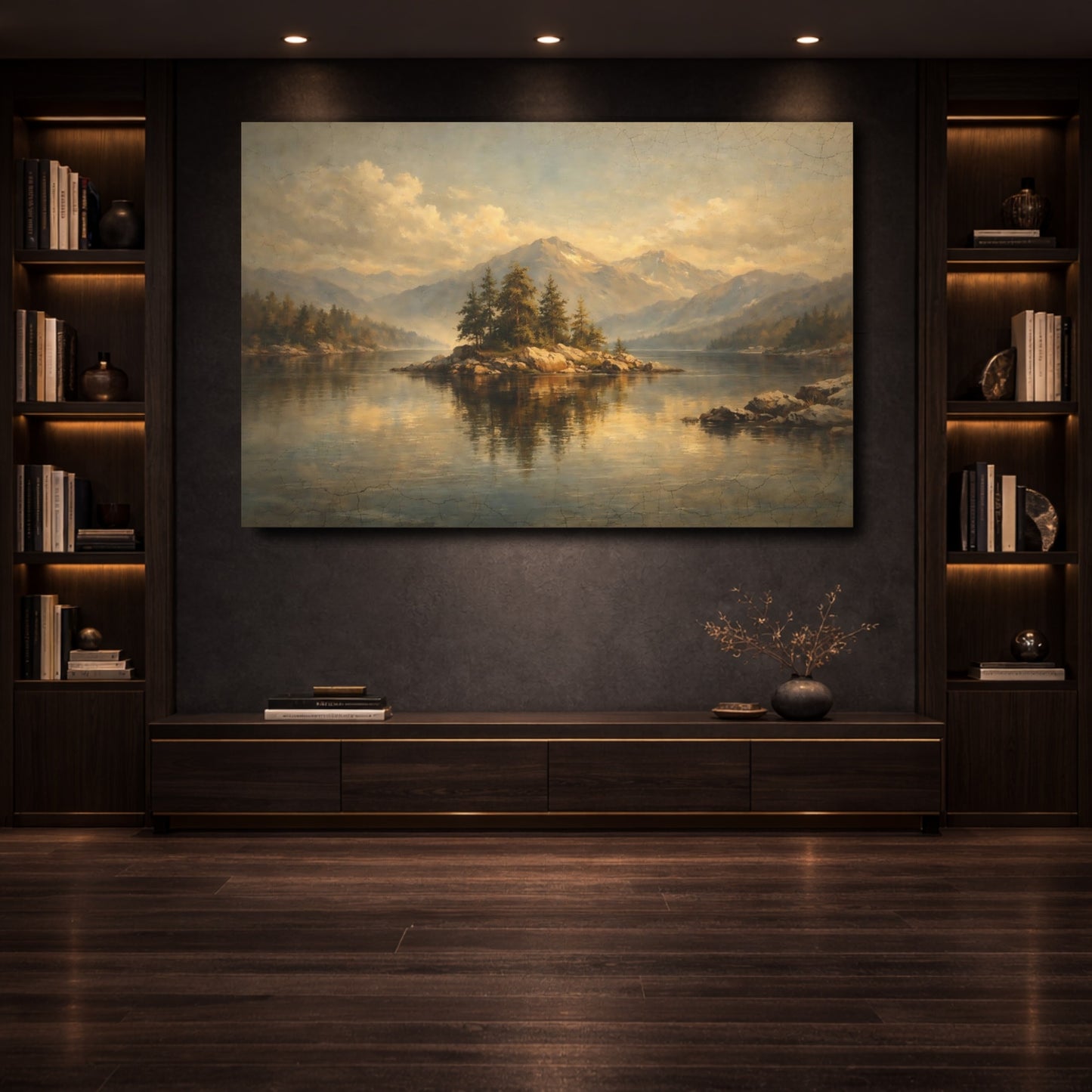Mockup 3. Nature Mountain Lake Vintage Landscape shown as stretched canvas wall art