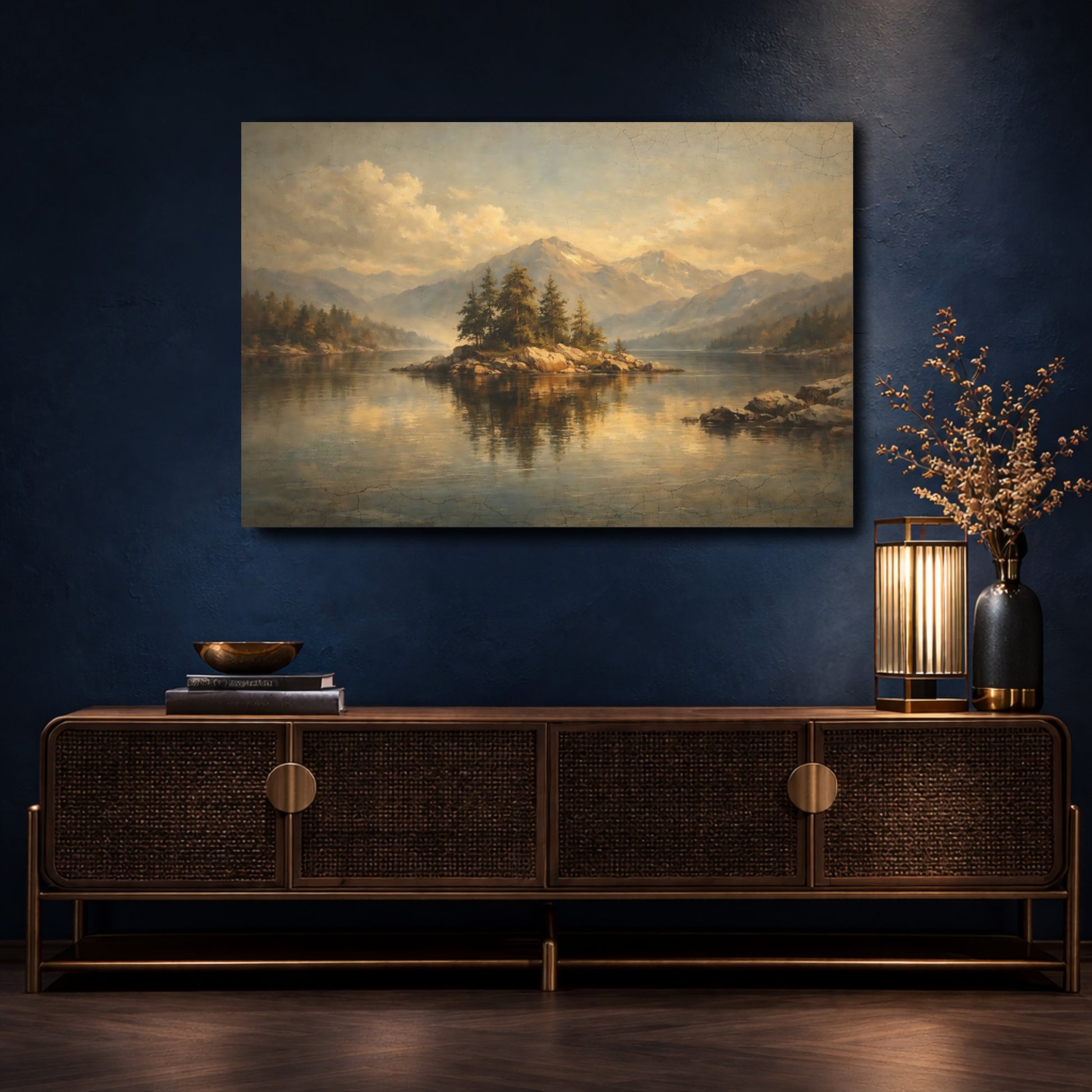 Mockup 4. Nature Mountain Lake Vintage Landscape shown as stretched canvas wall art