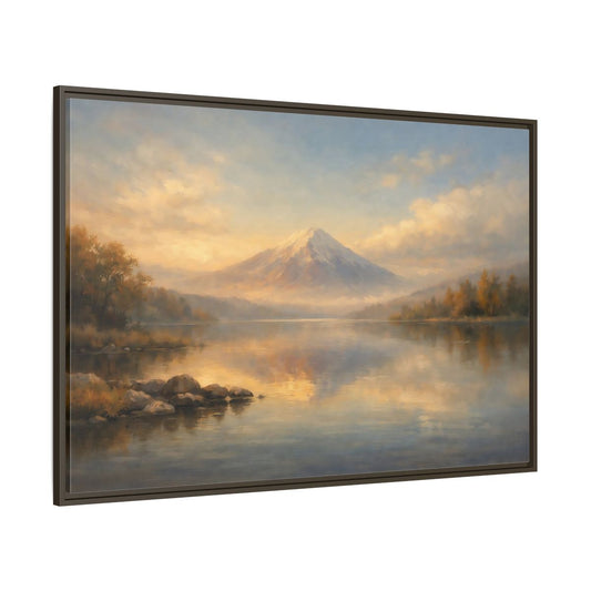 Main Mockup. Nature Mountain Lake Warm Mountain Lake shown as stretched canvas wall art