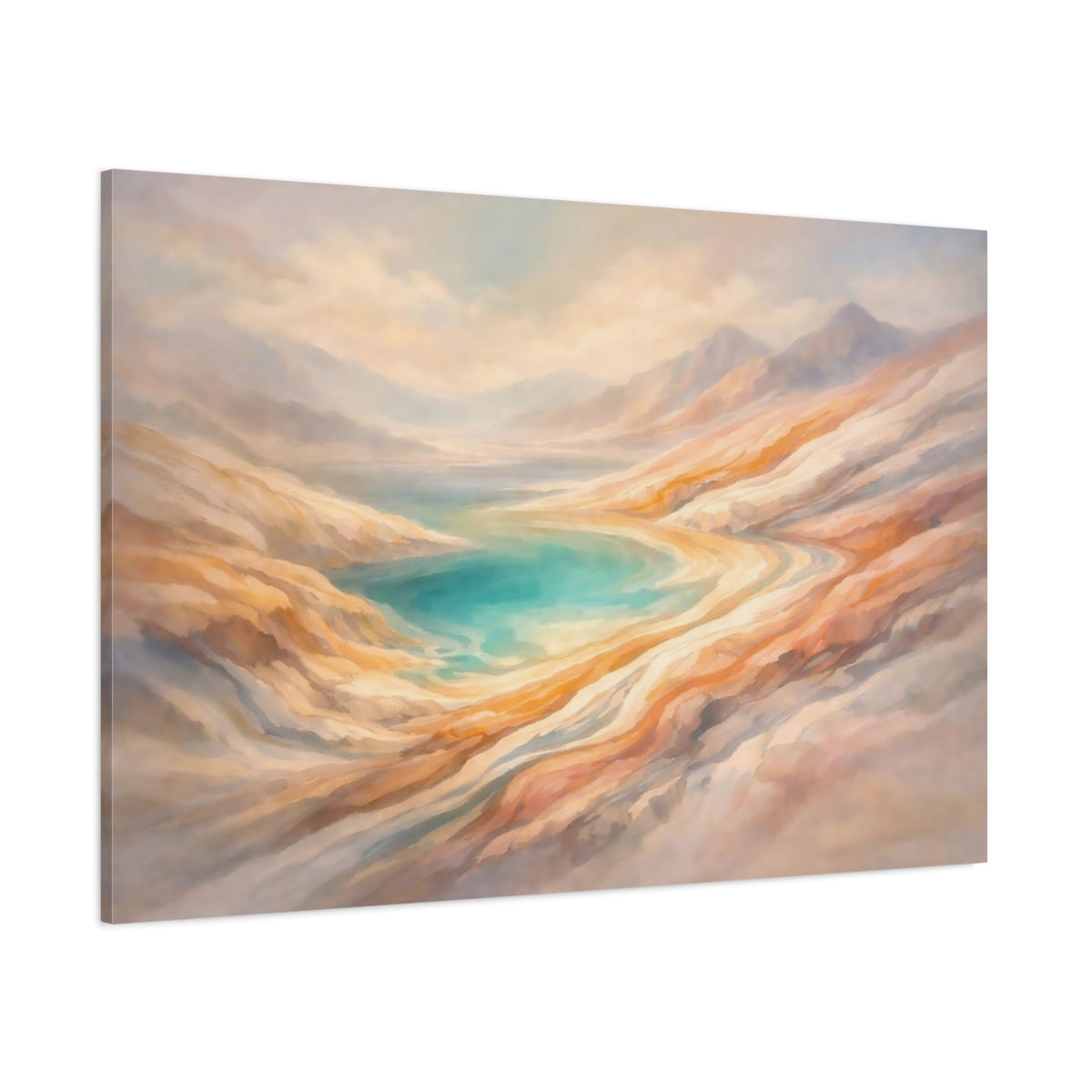 Nature Mountain Lake Warm Turquoise Landscape shown as stretched canvas wall art