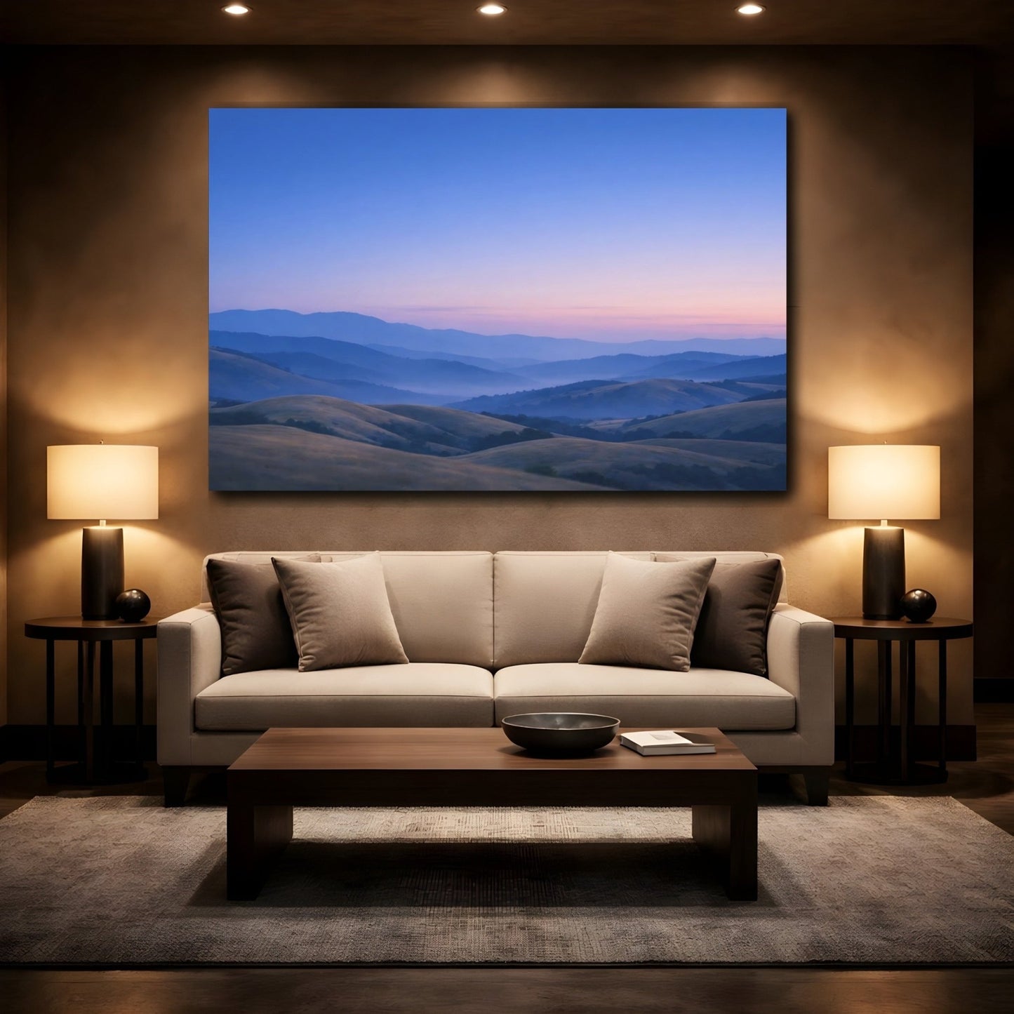 Nature Mountain Landscape Blue And Gold - Canvas Wall Art Print - YesArtYes