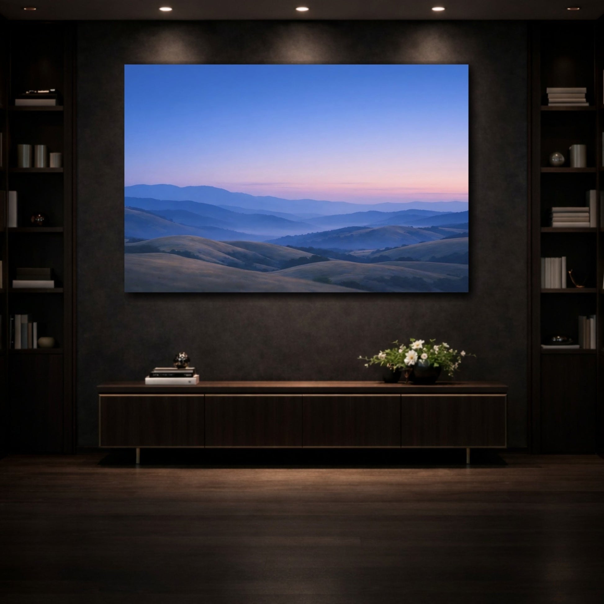 Nature Mountain Landscape Blue And Gold - Canvas Wall Art Print - YesArtYes