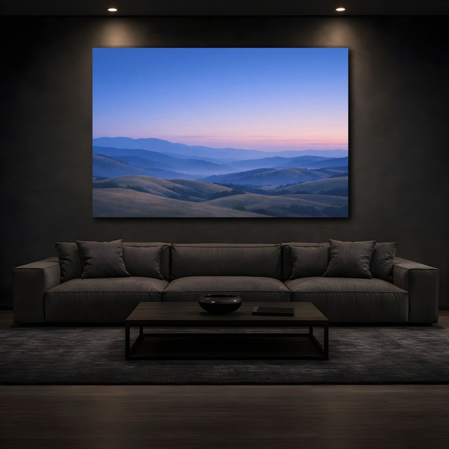 Nature Mountain Landscape Blue And Gold - Canvas Wall Art Print - YesArtYes