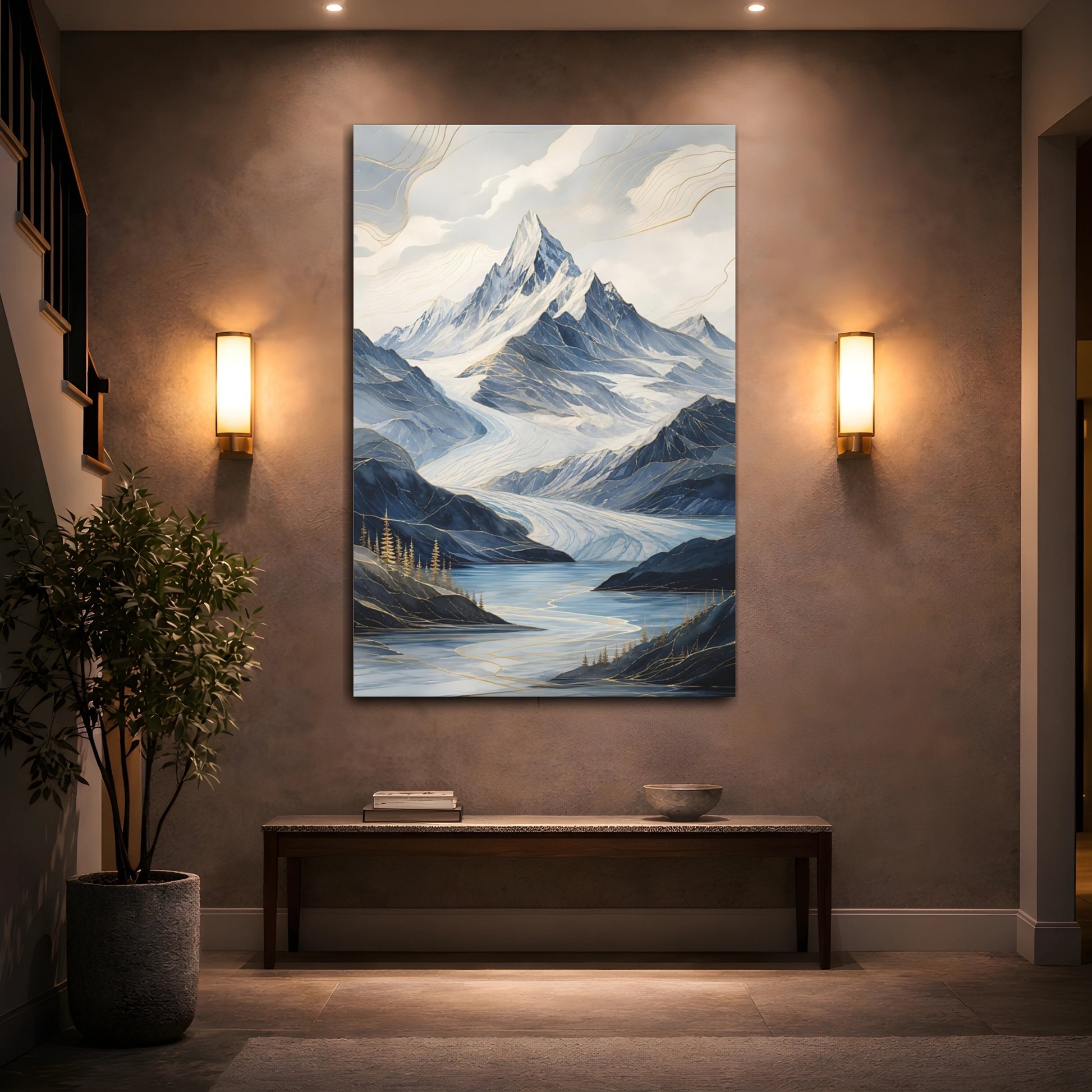 Mockup 2. Nature Mountain Landscape Blue Mountain Landscape shown as stretched canvas wall art
