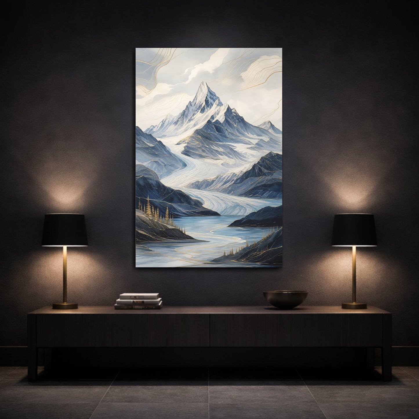 Mockup 3. Nature Mountain Landscape Blue Mountain Landscape shown as stretched canvas wall art