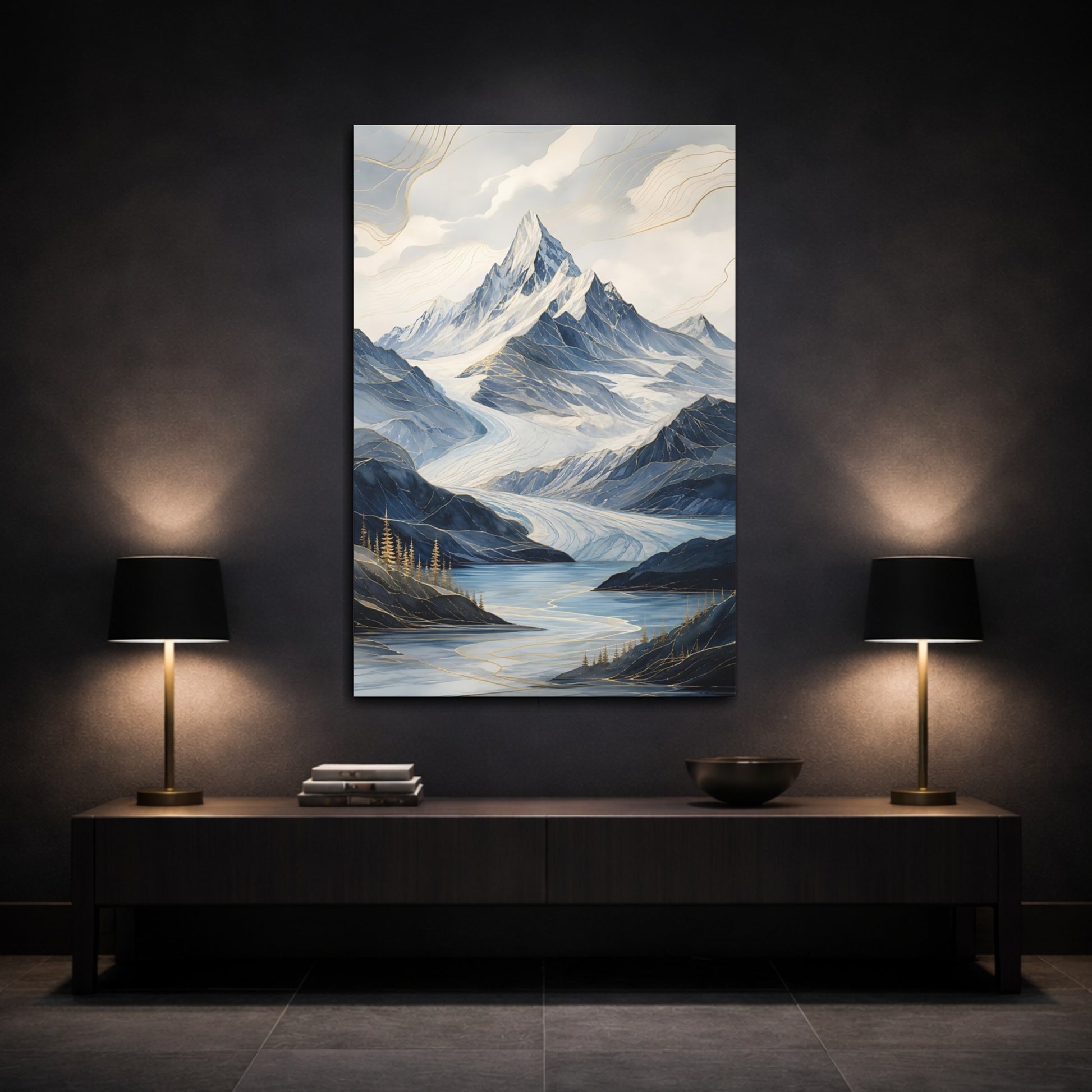 Mockup 3. Nature Mountain Landscape Blue Mountain Landscape shown as stretched canvas wall art