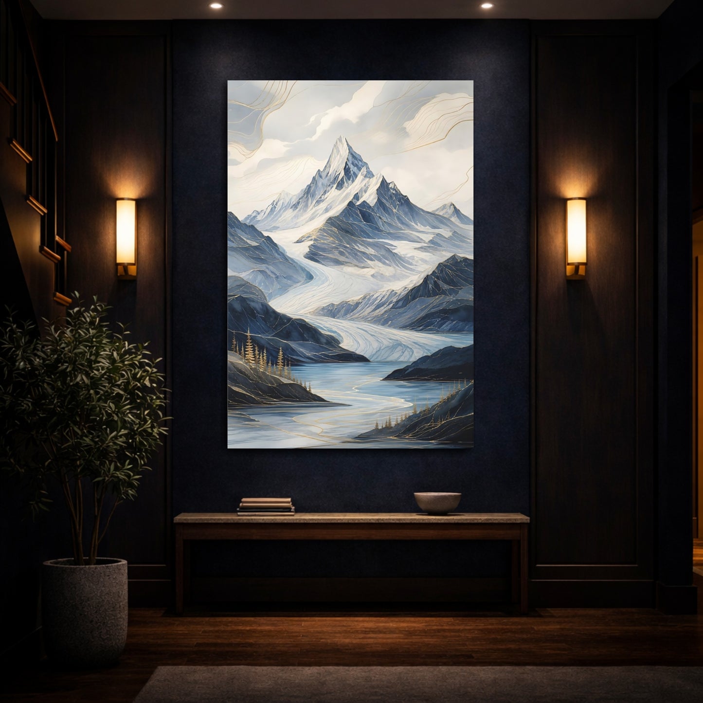 Mockup 4. Nature Mountain Landscape Blue Mountain Landscape shown as stretched canvas wall art