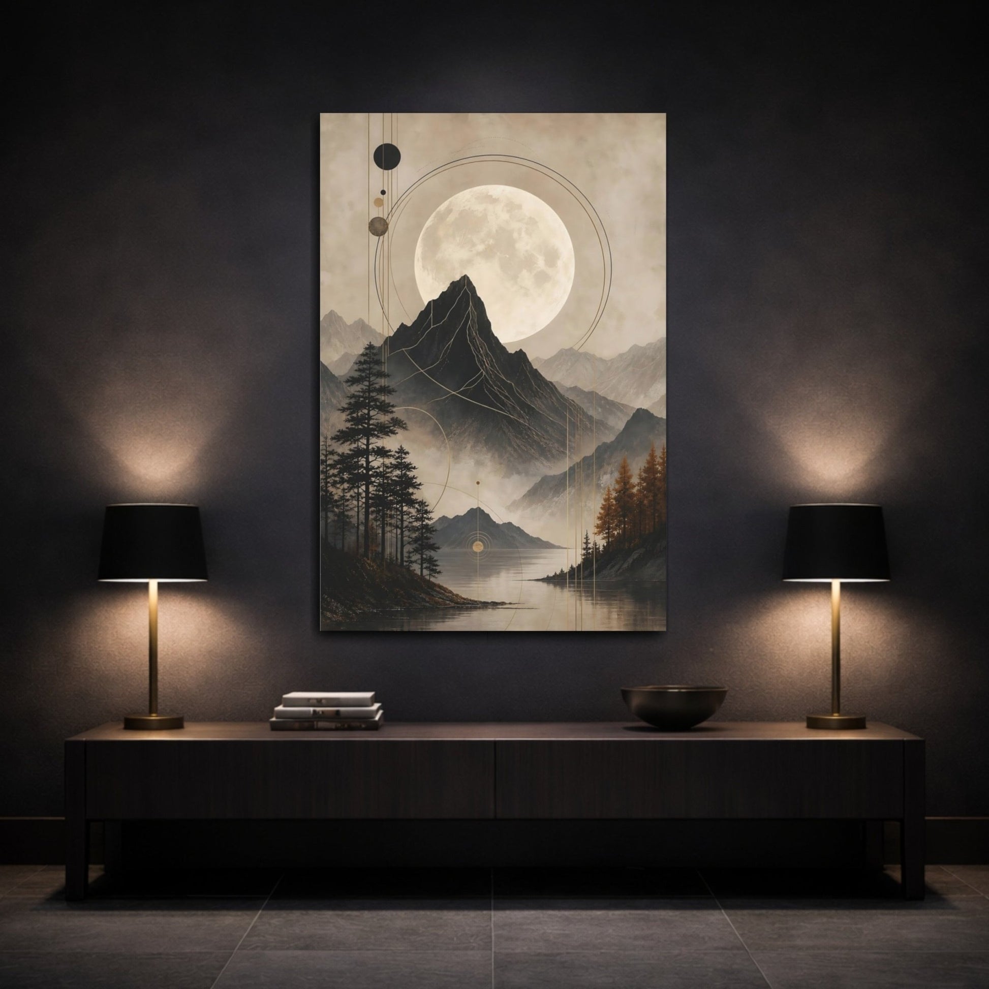 Nature Mountain Landscape Brown And Gold Canvas Wall Art Print – Living Room Decor, Large - YesArtYes