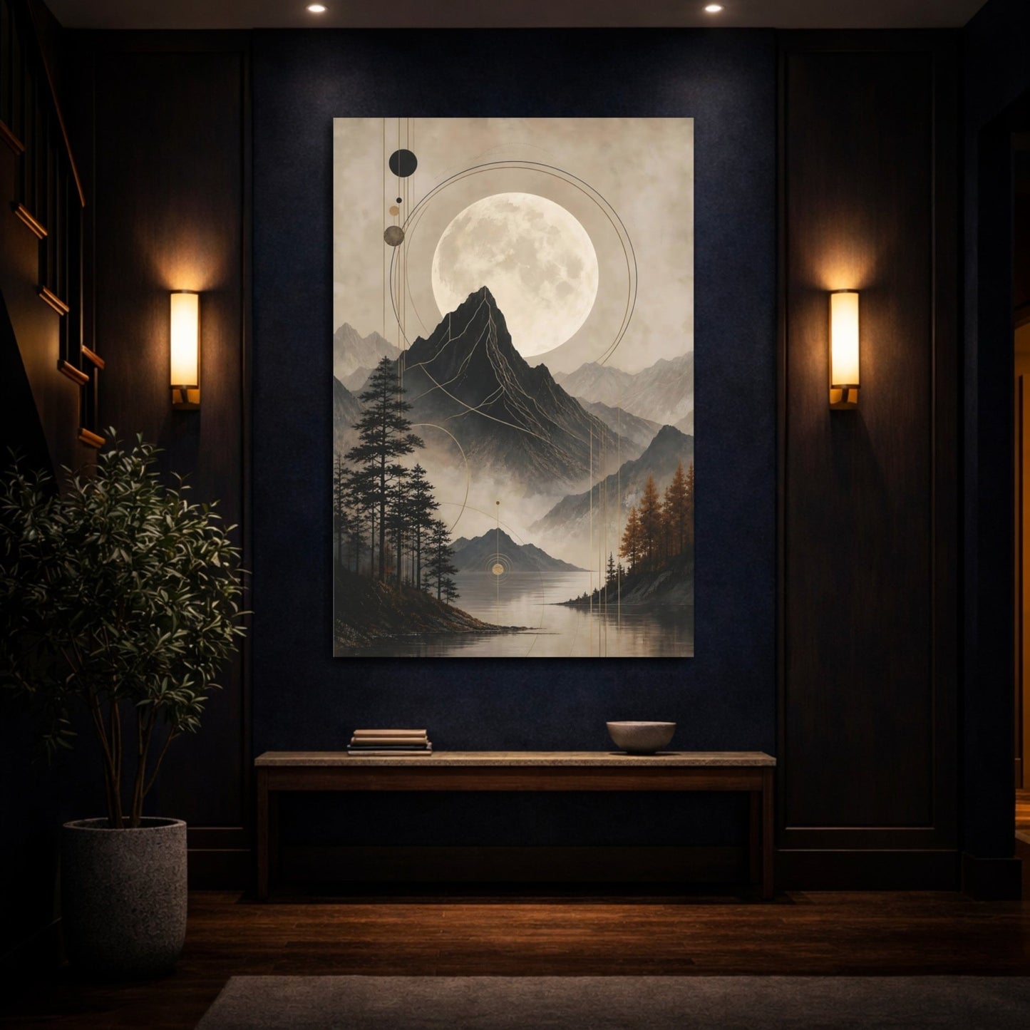 Nature Mountain Landscape Brown And Gold Canvas Wall Art Print – Living Room Decor, Large - YesArtYes