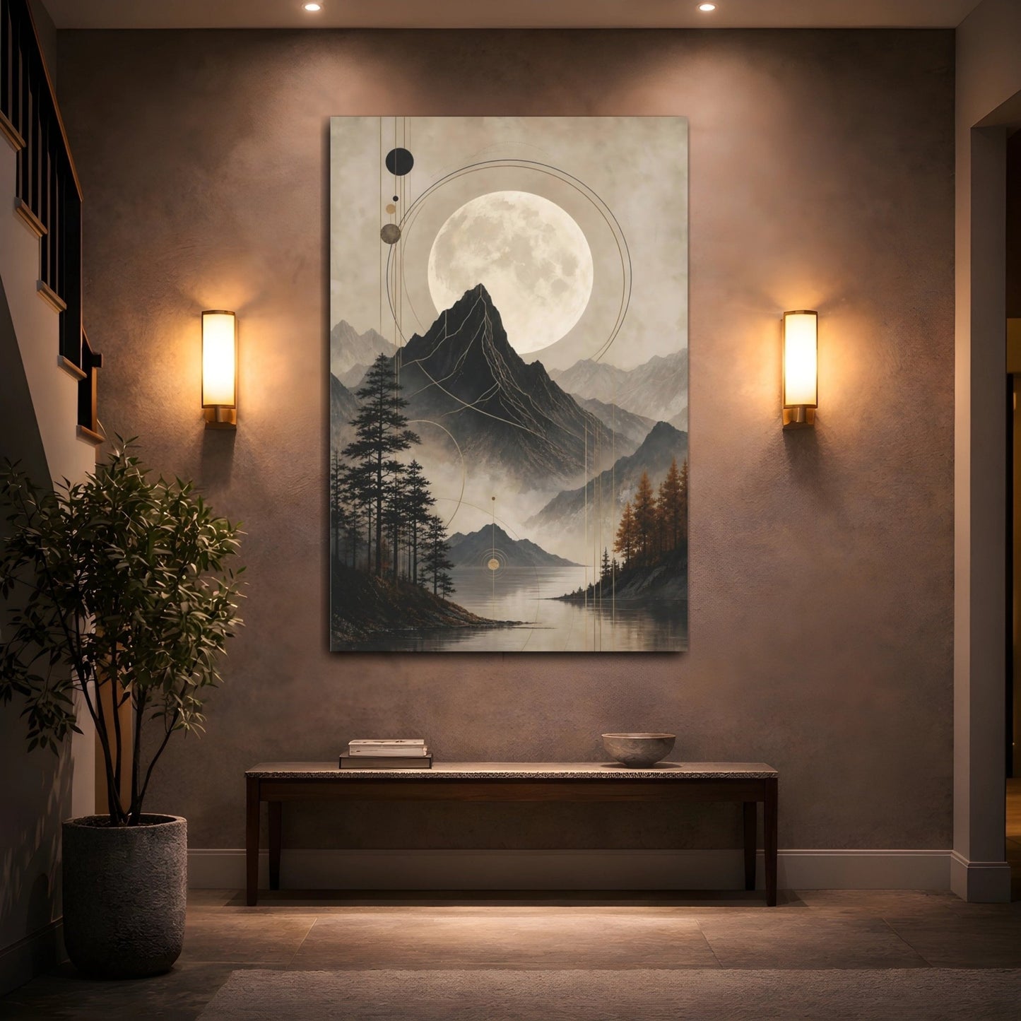 Nature Mountain Landscape Brown And Gold Canvas Wall Art Print – Living Room Decor, Large - YesArtYes