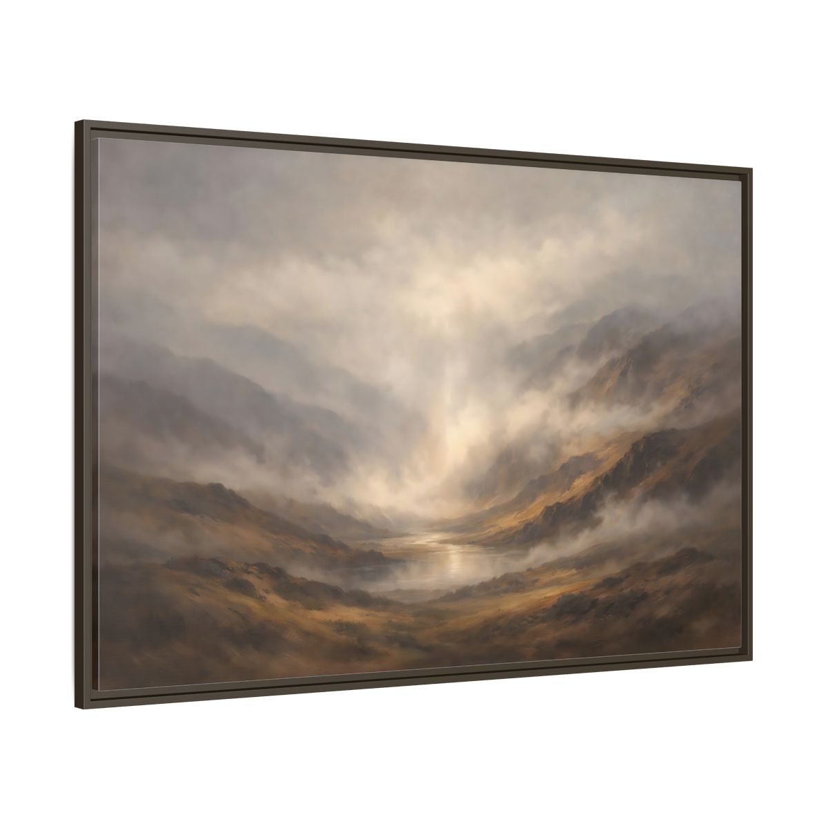 Main Mockup. Nature Mountain Landscape Brown And Gray shown as stretched canvas wall art