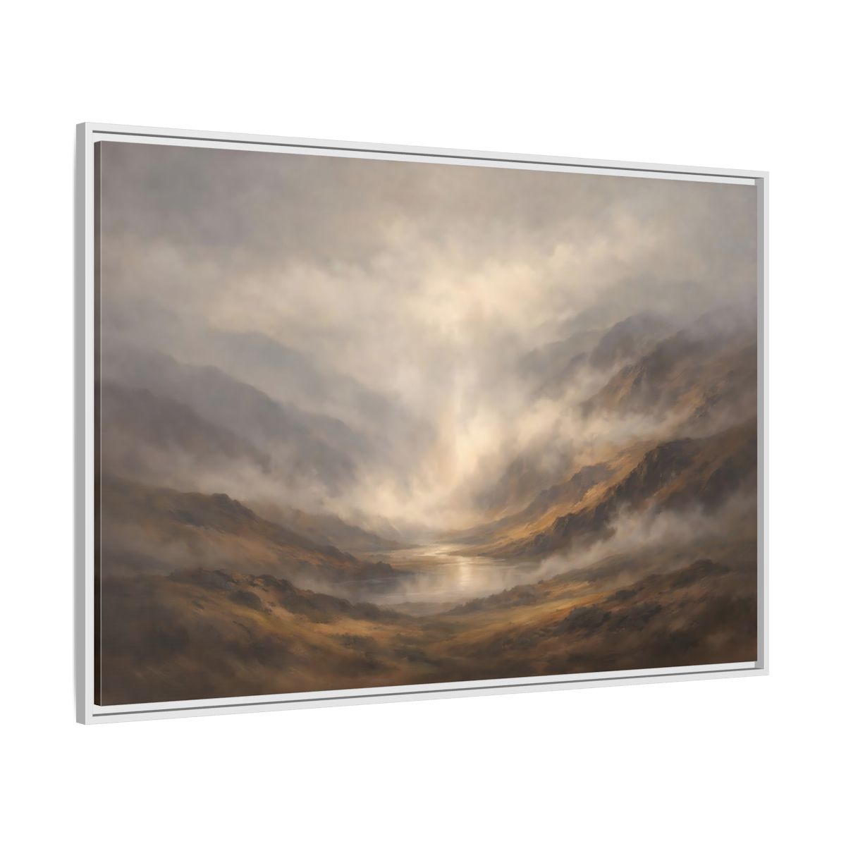 Side Mockup 7. Nature Mountain Landscape Brown And Gray shown as stretched canvas wall art