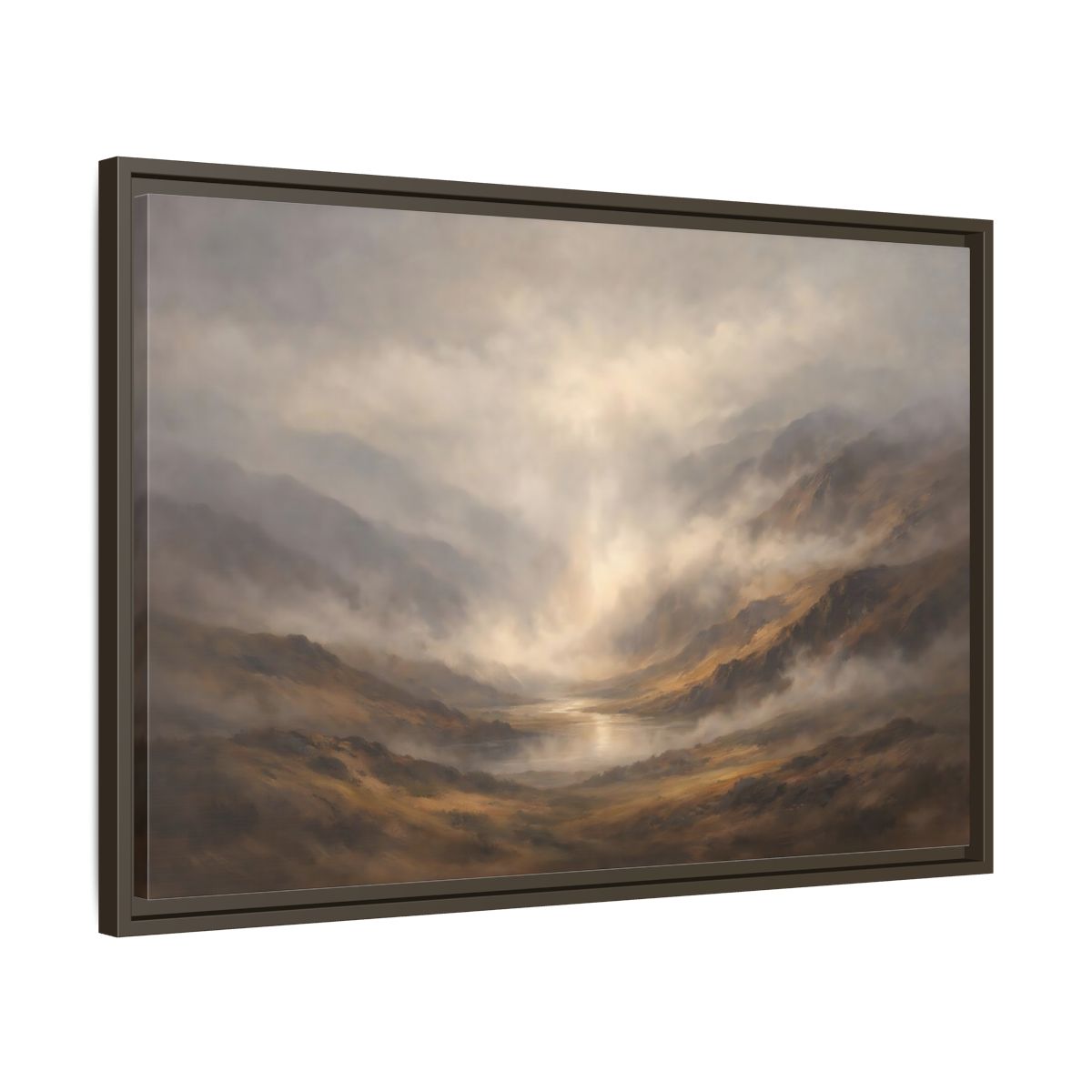 Side Mockup 11. Nature Mountain Landscape Brown And Gray shown as stretched canvas wall art