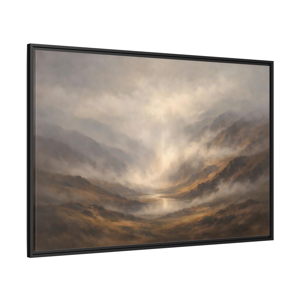 Side Mockup 12. Nature Mountain Landscape Brown And Gray shown as stretched canvas wall art