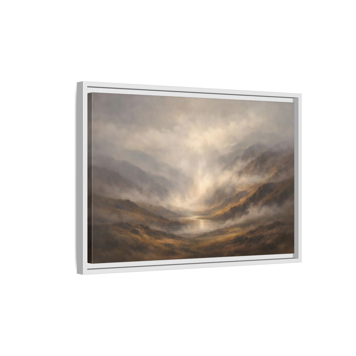 Side Mockup 1. Nature Mountain Landscape Brown And Gray shown as stretched canvas wall art